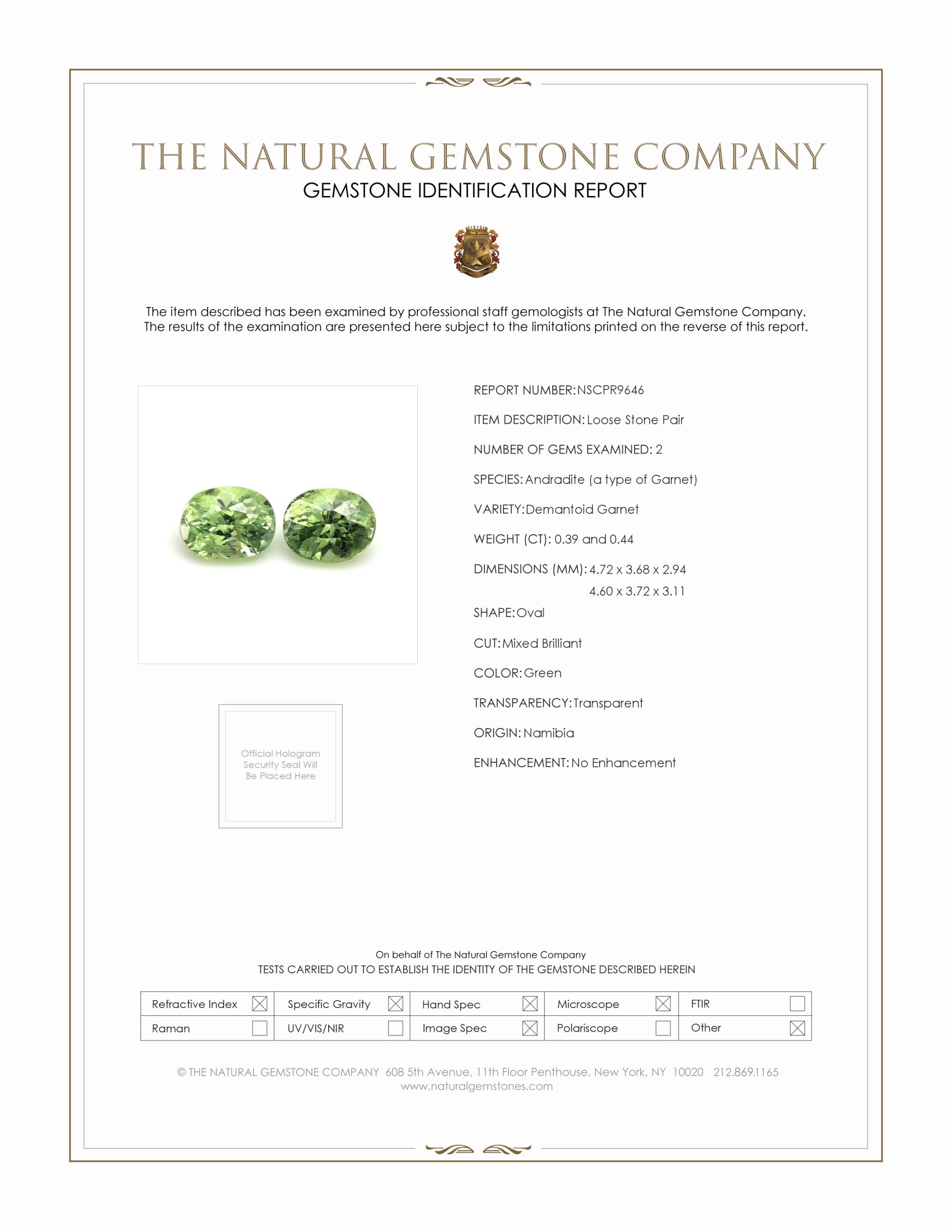 0.83 Ct.Tw. Green Demantoid Garnet Pair from Namibia