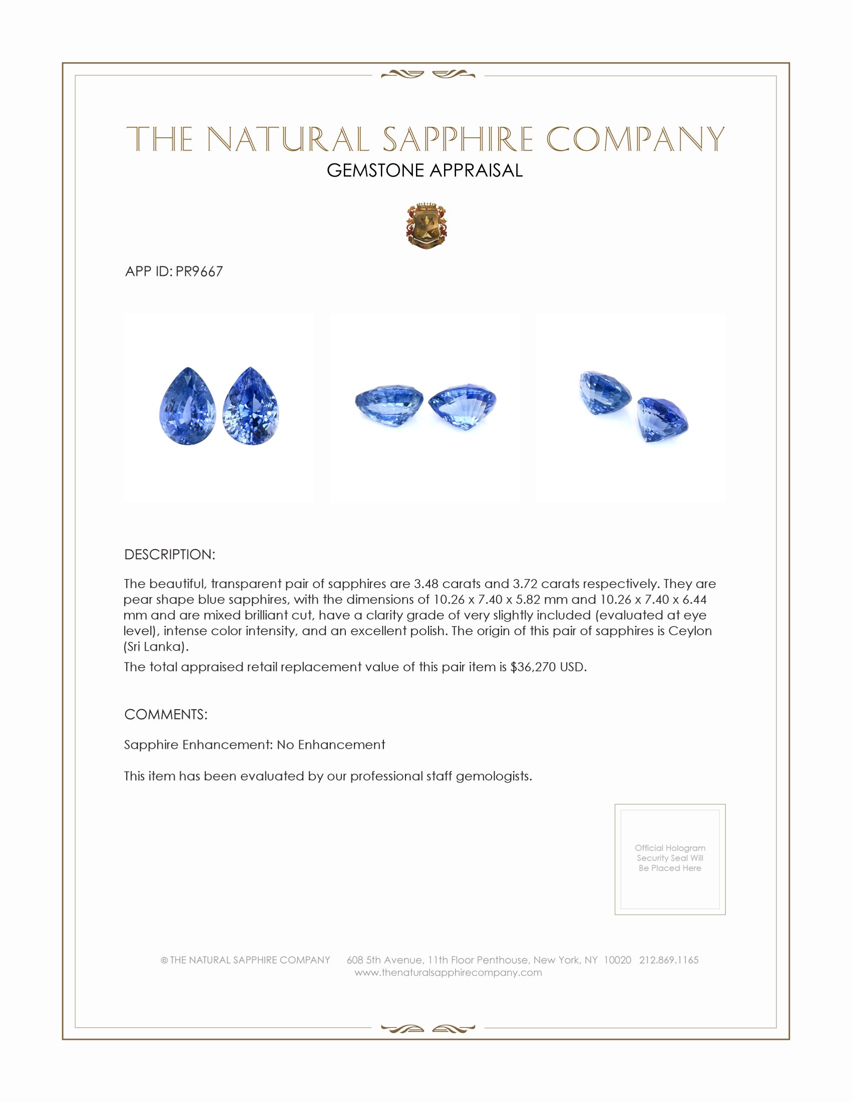 7.20 Ct.Tw. Blue Sapphire Pair from Ceylon (Sri Lanka)