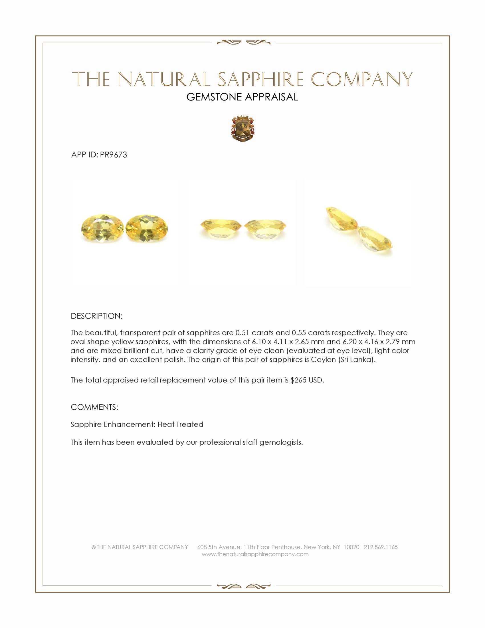 1.06 Ct.Tw. Yellow Sapphire Pair from Ceylon (Sri Lanka)