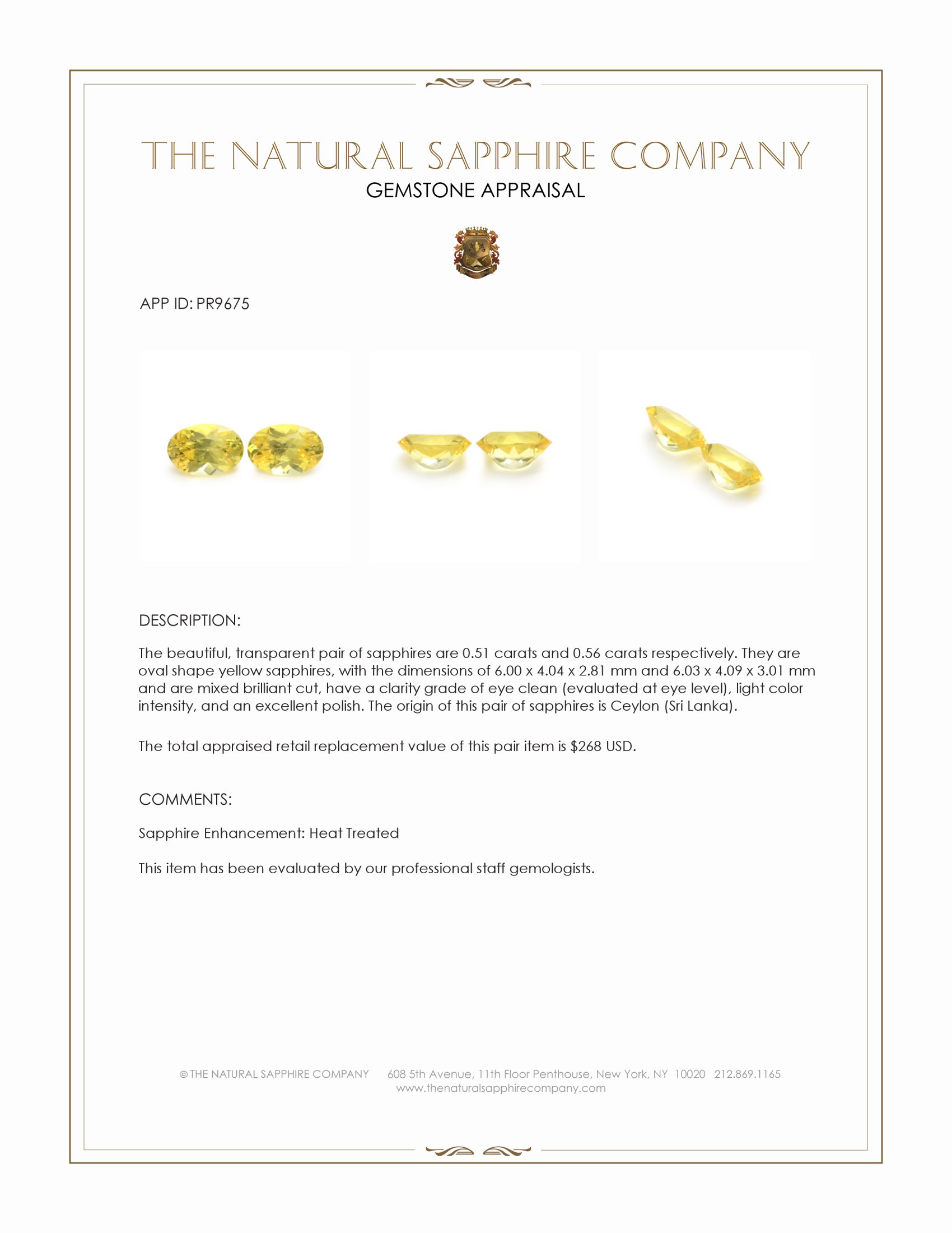 1.07 Ct.Tw. Yellow Sapphire Pair from Ceylon (Sri Lanka)