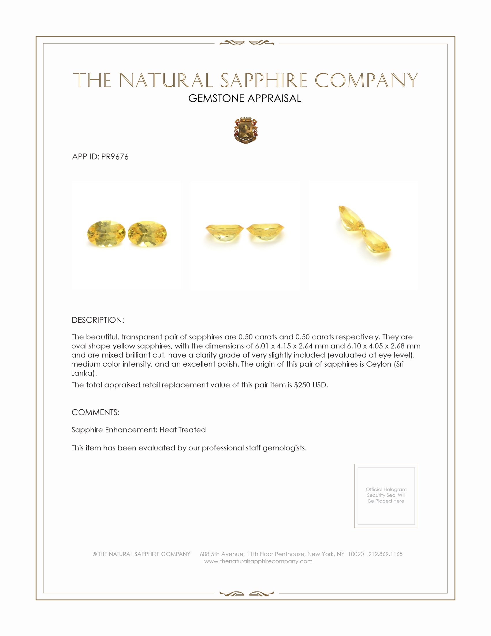 1.00 Ct.Tw. Yellow Sapphire Pair from Ceylon (Sri Lanka)
