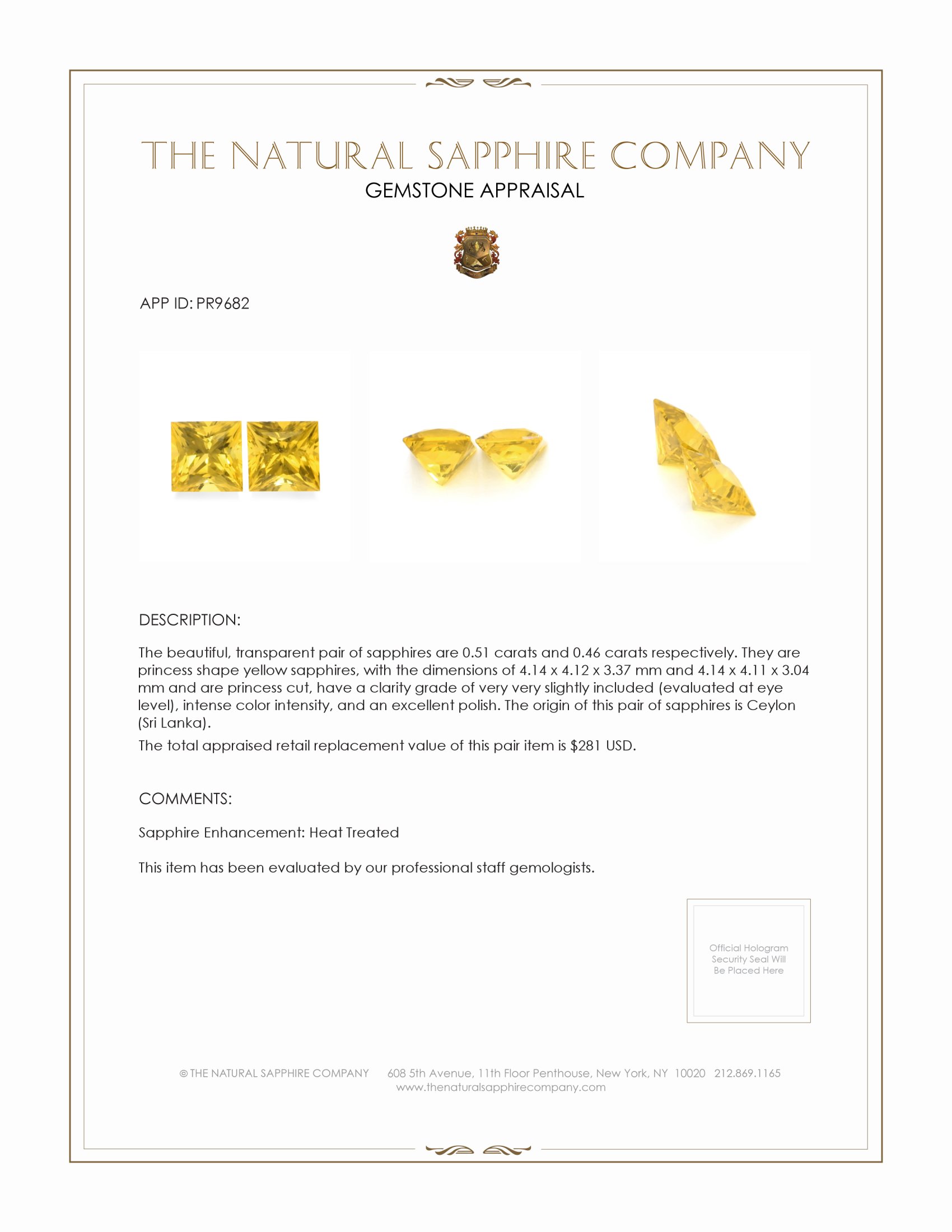 0.97 Ct.Tw. Yellow Sapphire Pair from Ceylon (Sri Lanka)