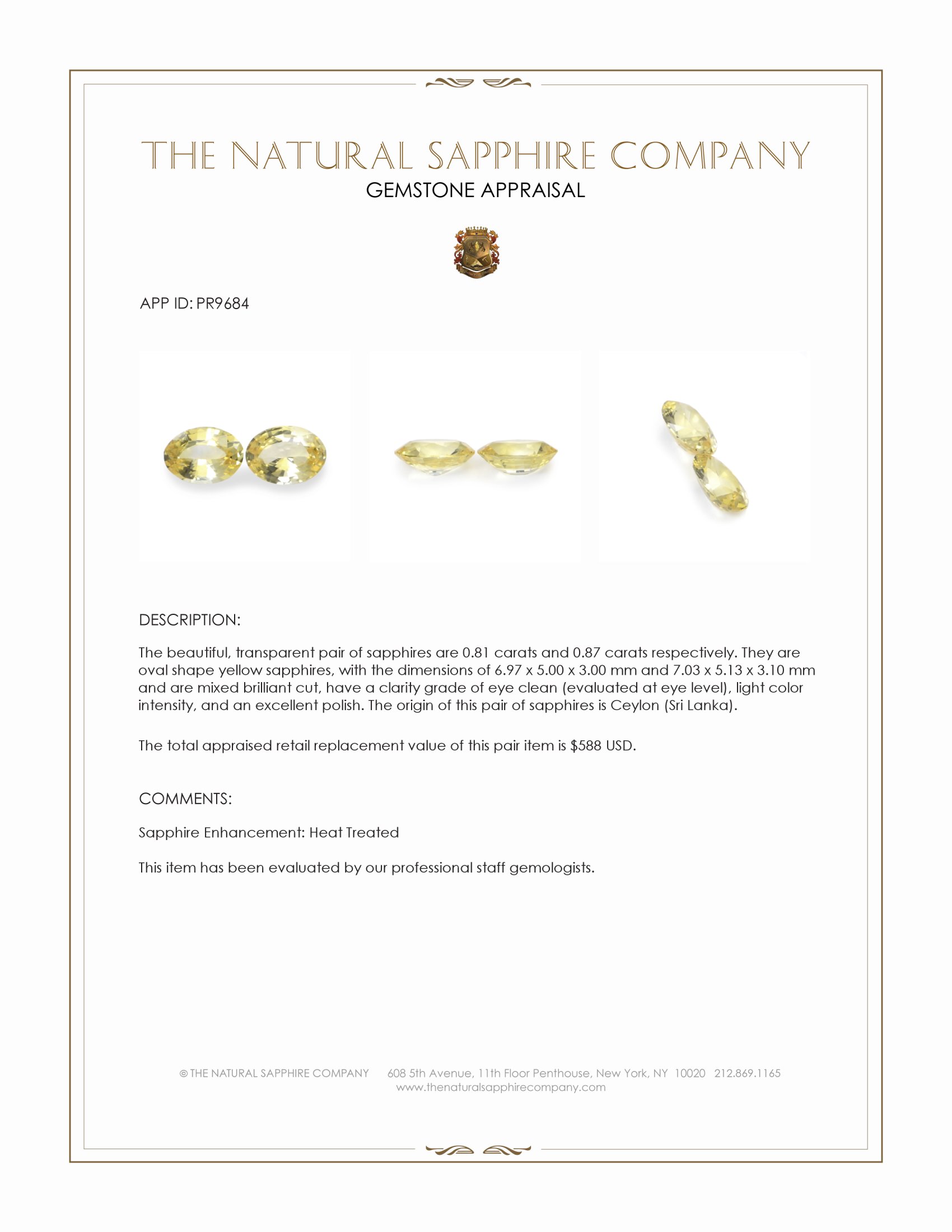 1.68 Ct.Tw. Yellow Sapphire Pair from Ceylon (Sri Lanka)