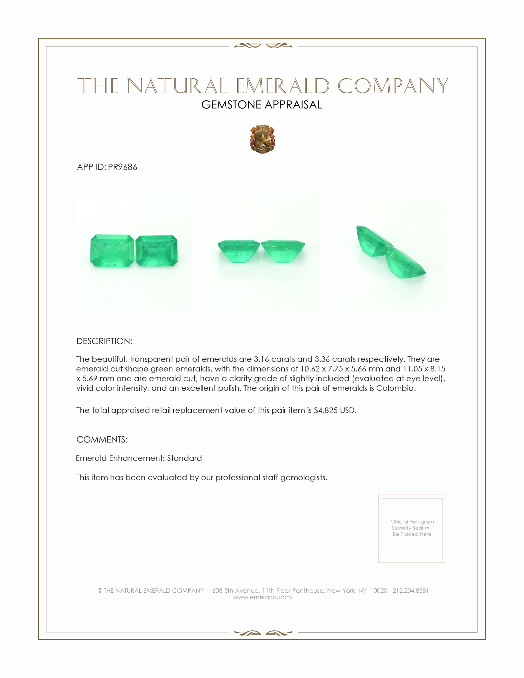 6.52 Ct.Tw. Emerald Pair from Colombia
