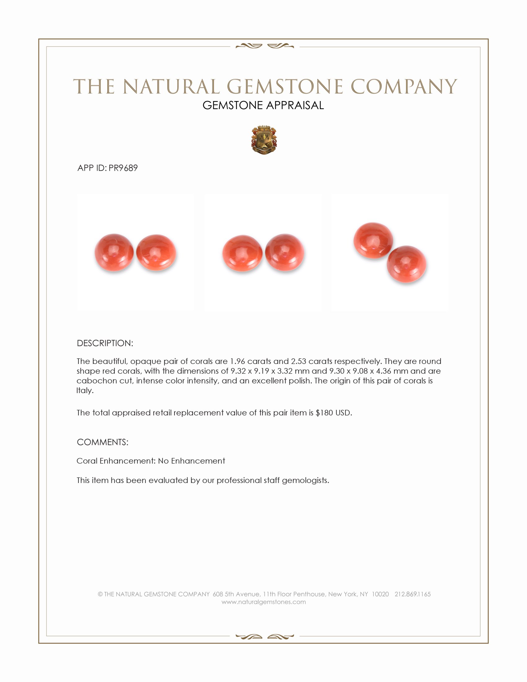 4.49 Ct.Tw. Cabochon Coral Pair from Italy