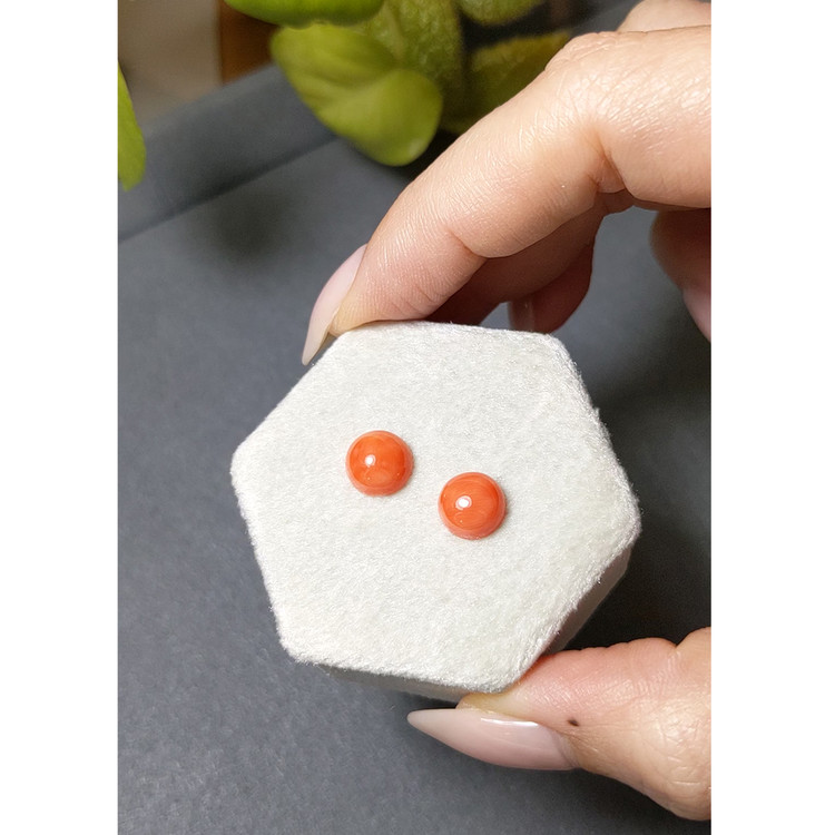 3.83 Ct.Tw. Cabochon Coral Pair from Italy