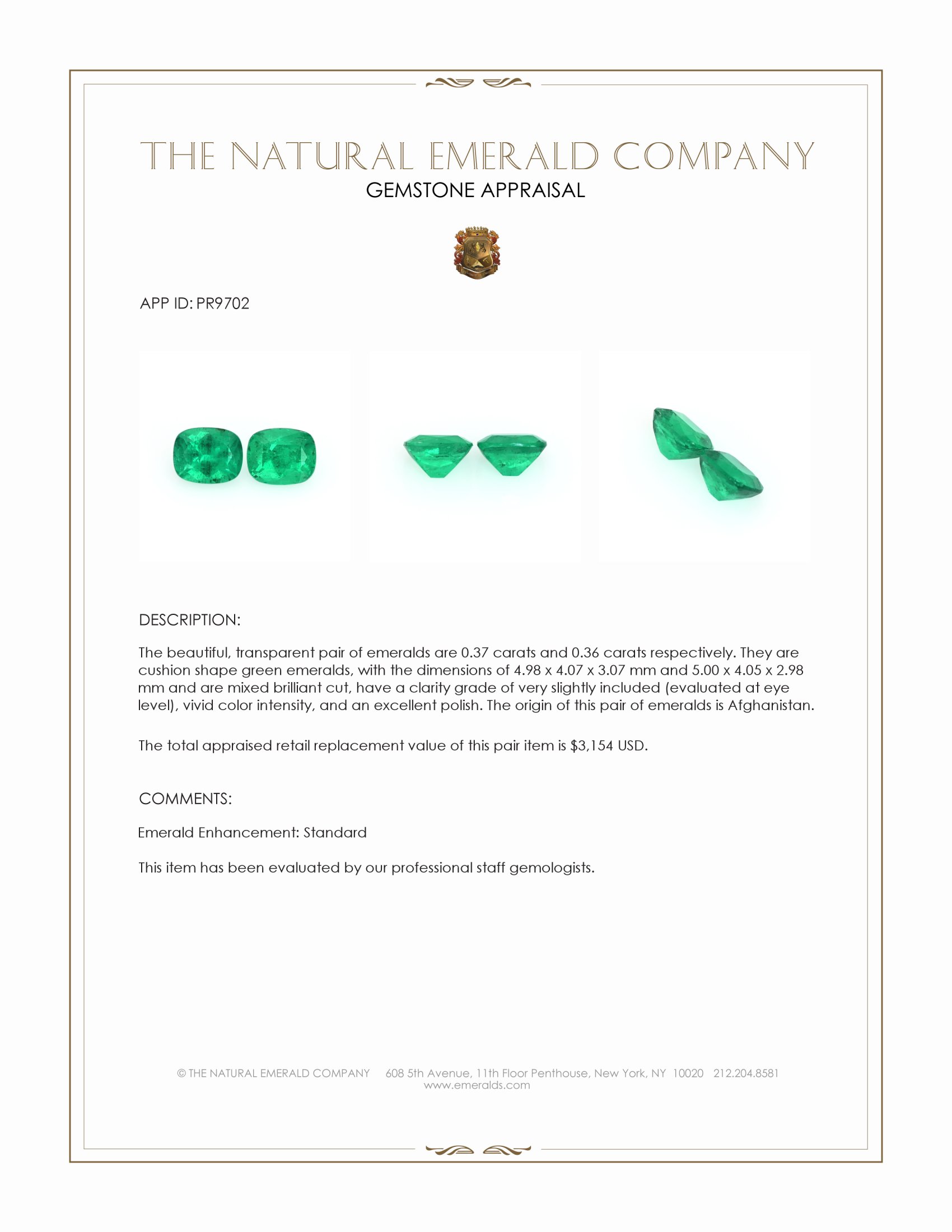 0.73 Ct.Tw. Emerald Pair from Afghanistan