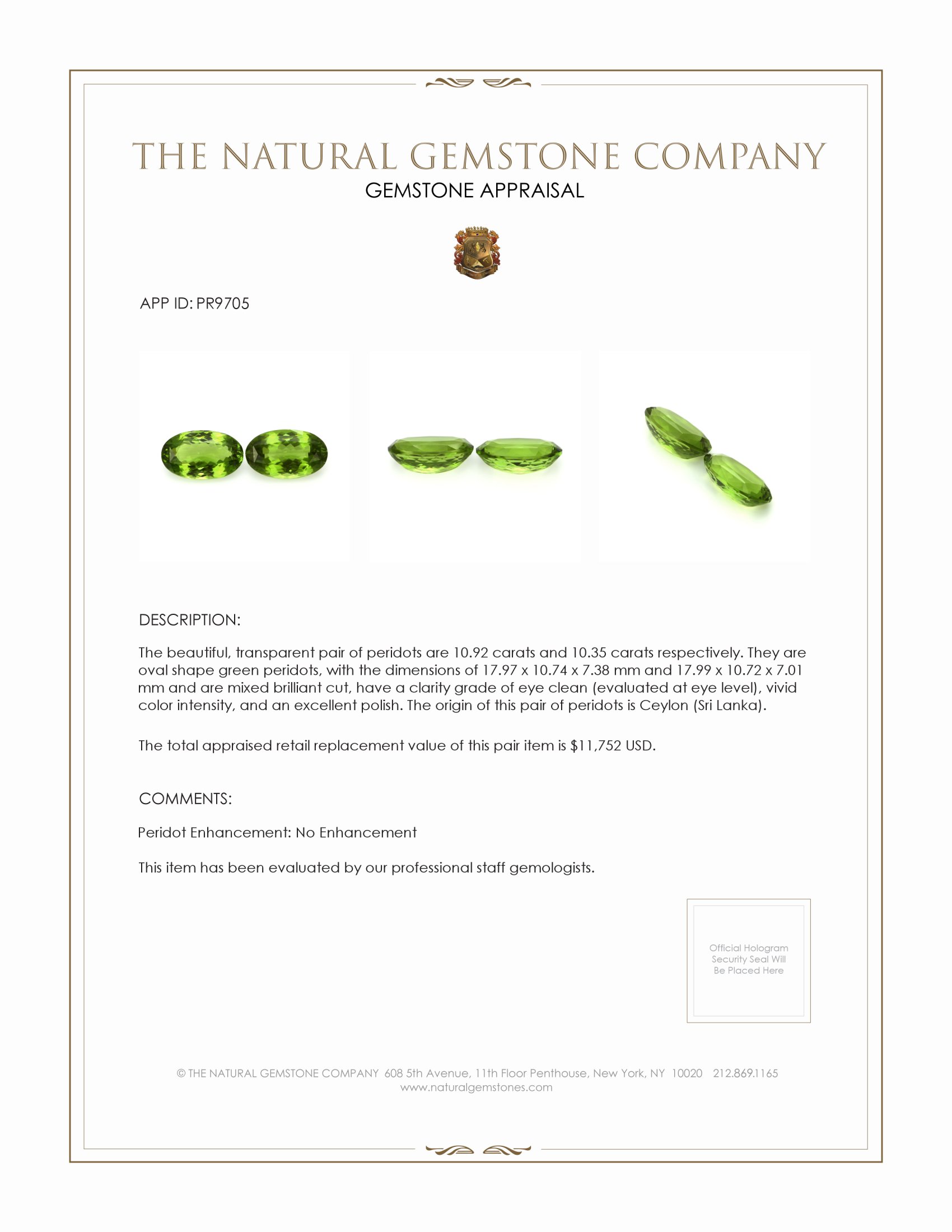 21.27 Ct.Tw. Green Peridot Pair from Ceylon (Sri Lanka)