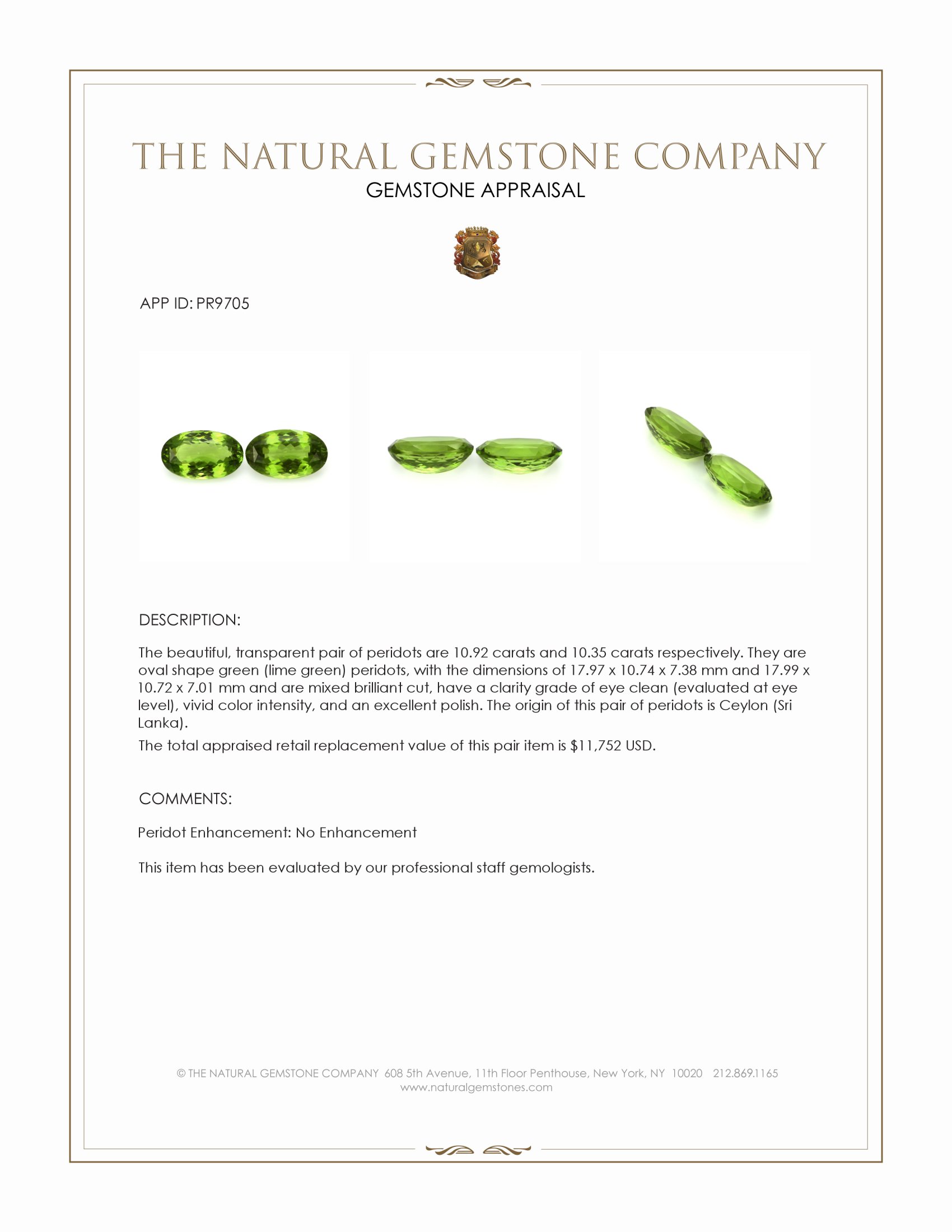 21.27 Ct.Tw. Green (Lime Green) Peridot Pair from Ceylon (Sri Lanka)