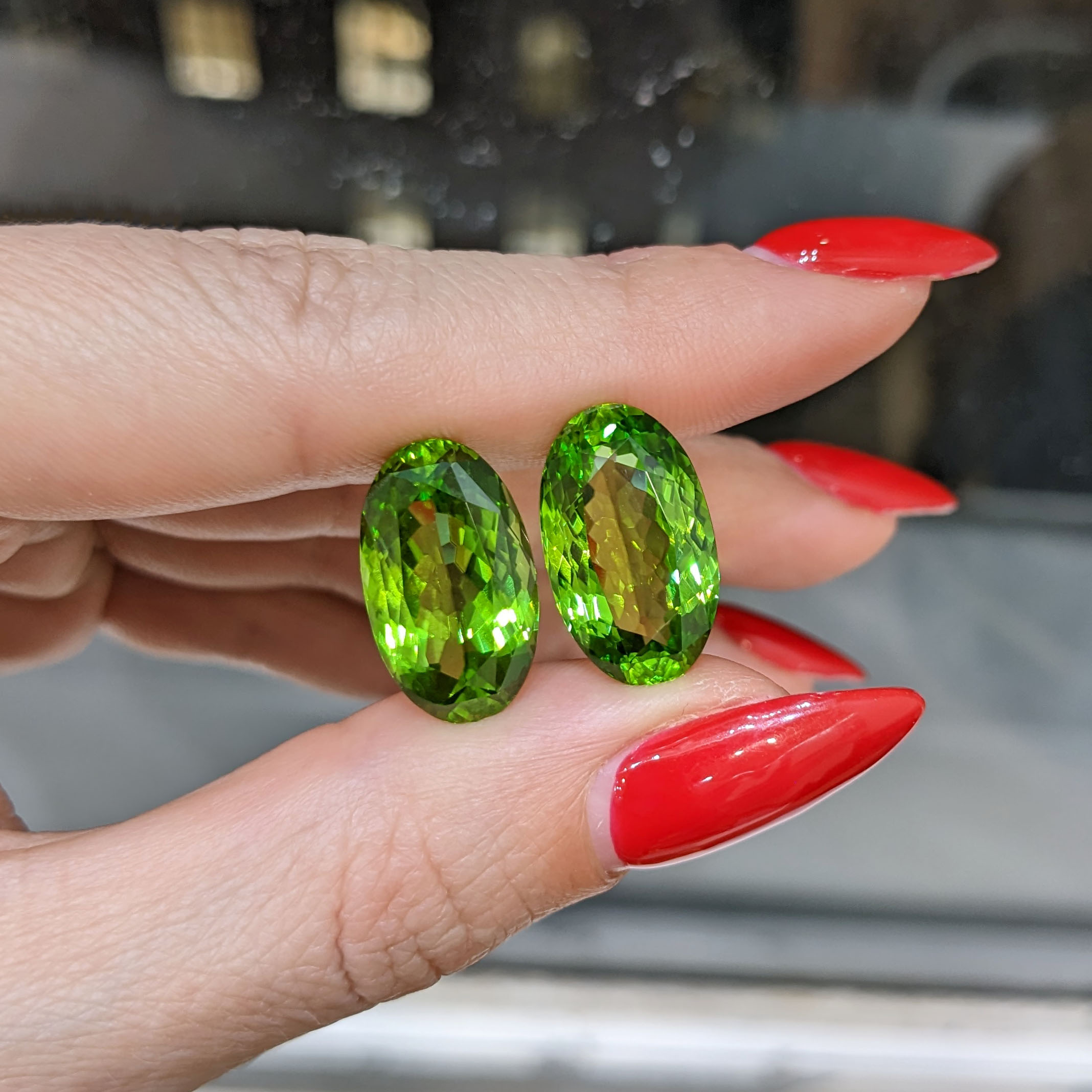 Green (Lime Green) Peridot Pair - Oval 21.27 Ct. - #PR9705 | The