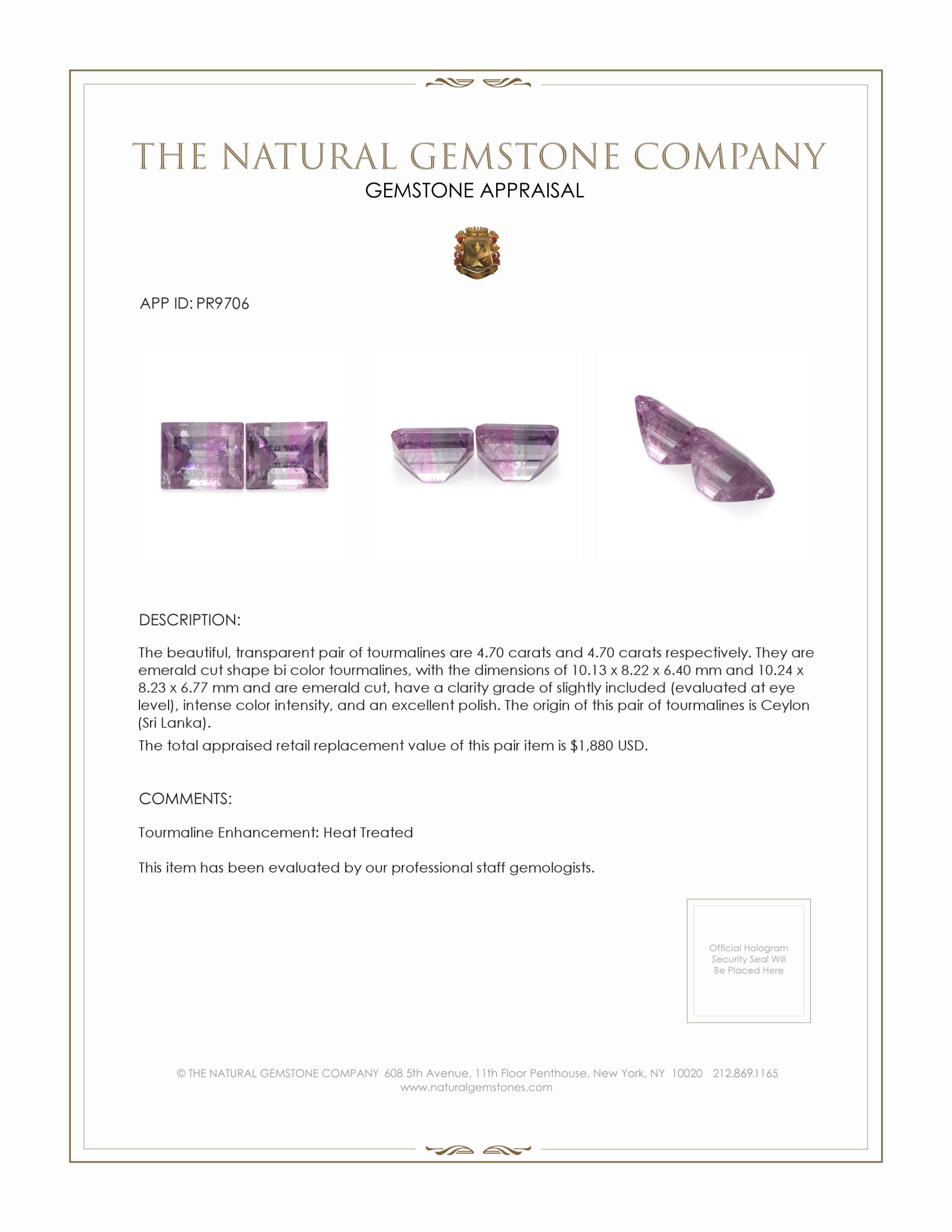 9.40 Ct.Tw. Tourmaline Pair from Ceylon (Sri Lanka)