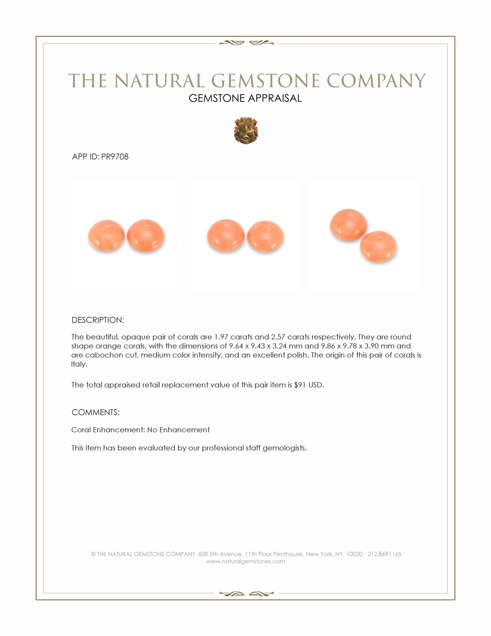 4.54 Ct.Tw. Cabochon Coral Pair from Italy