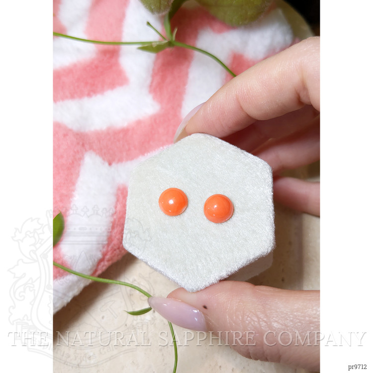 3.95 Ct.Tw. Cabochon Coral Pair from Italy