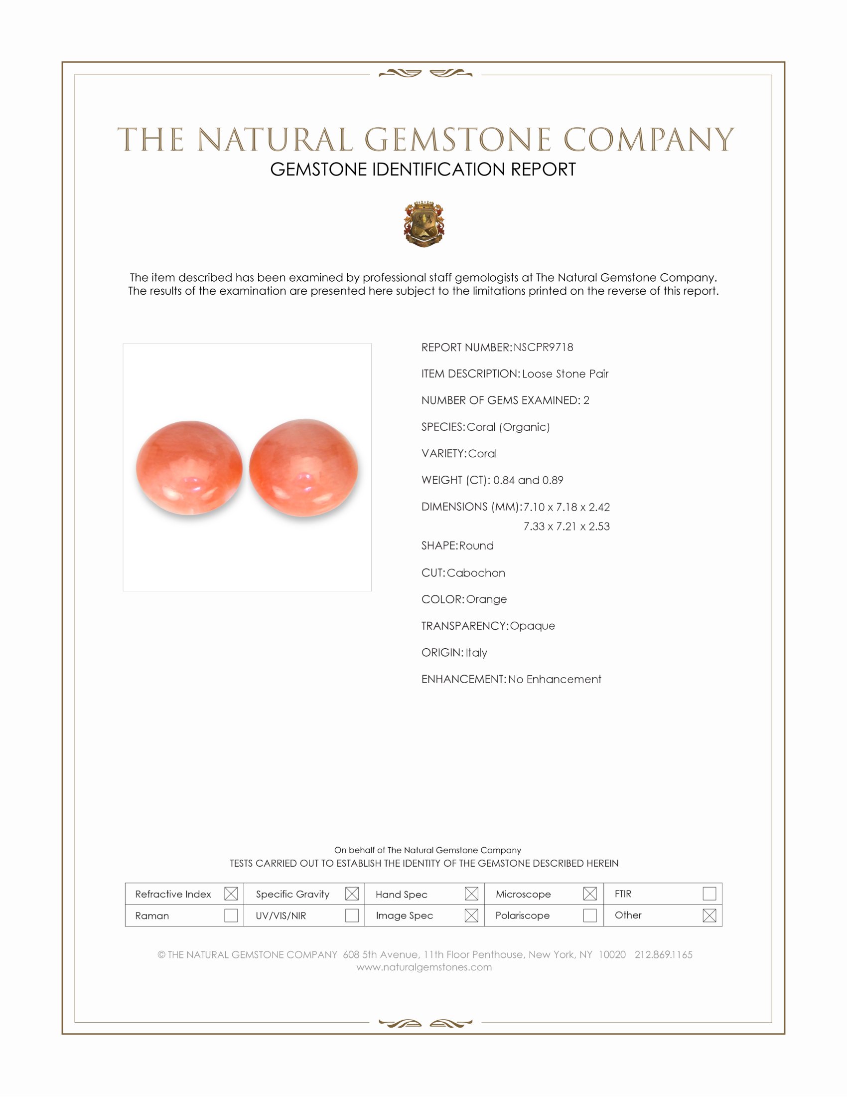1.73 Ct.Tw. Orange Cabochon Coral Pair from Italy