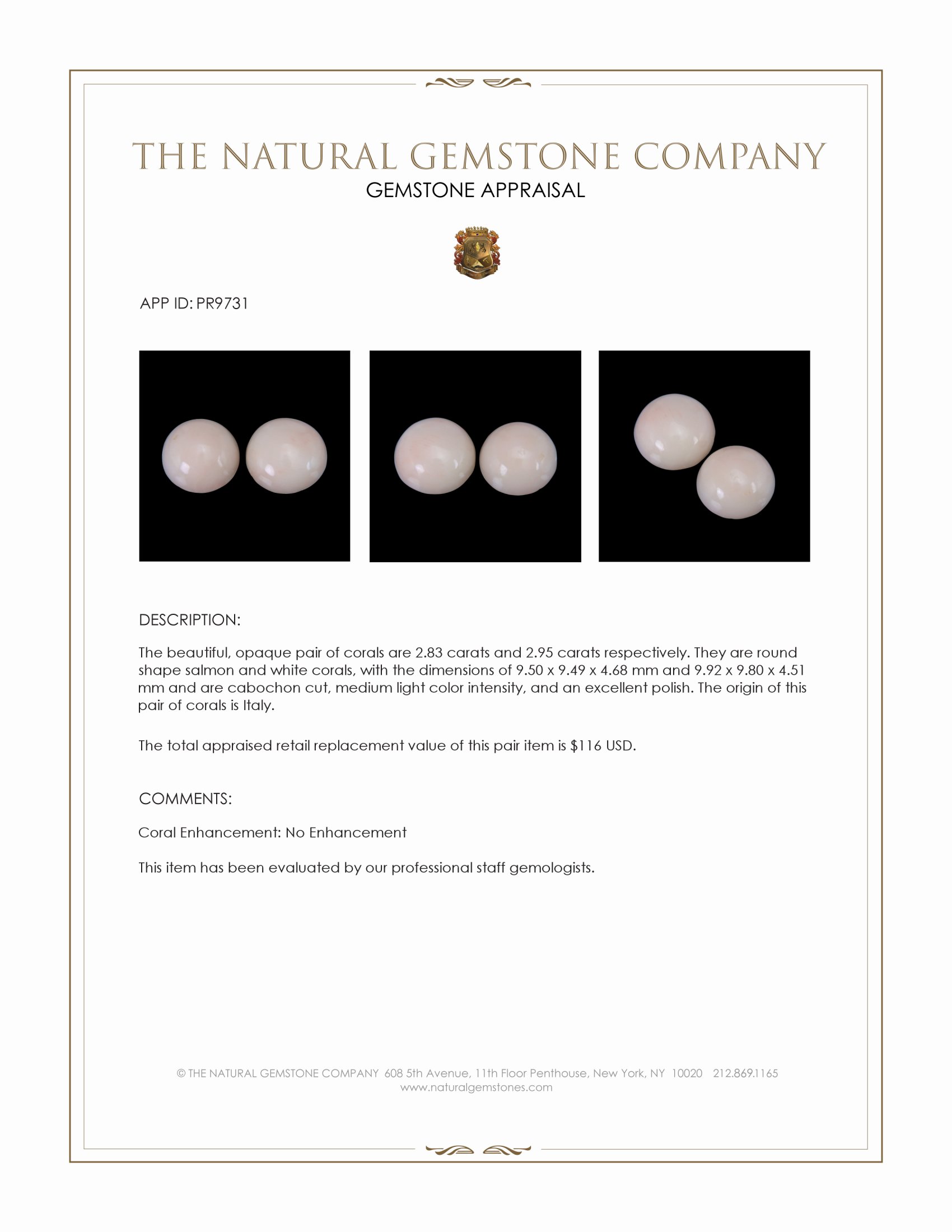 5.78 Ct.Tw. Cabochon Coral Pair from Italy