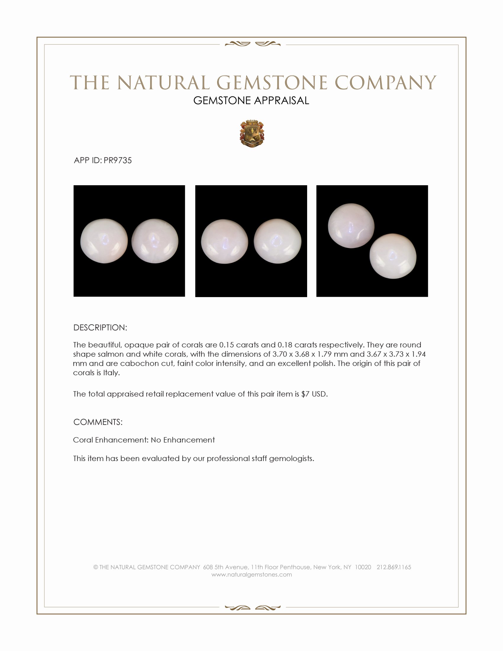 0.33 Ct.Tw. Cabochon Coral Pair from Italy