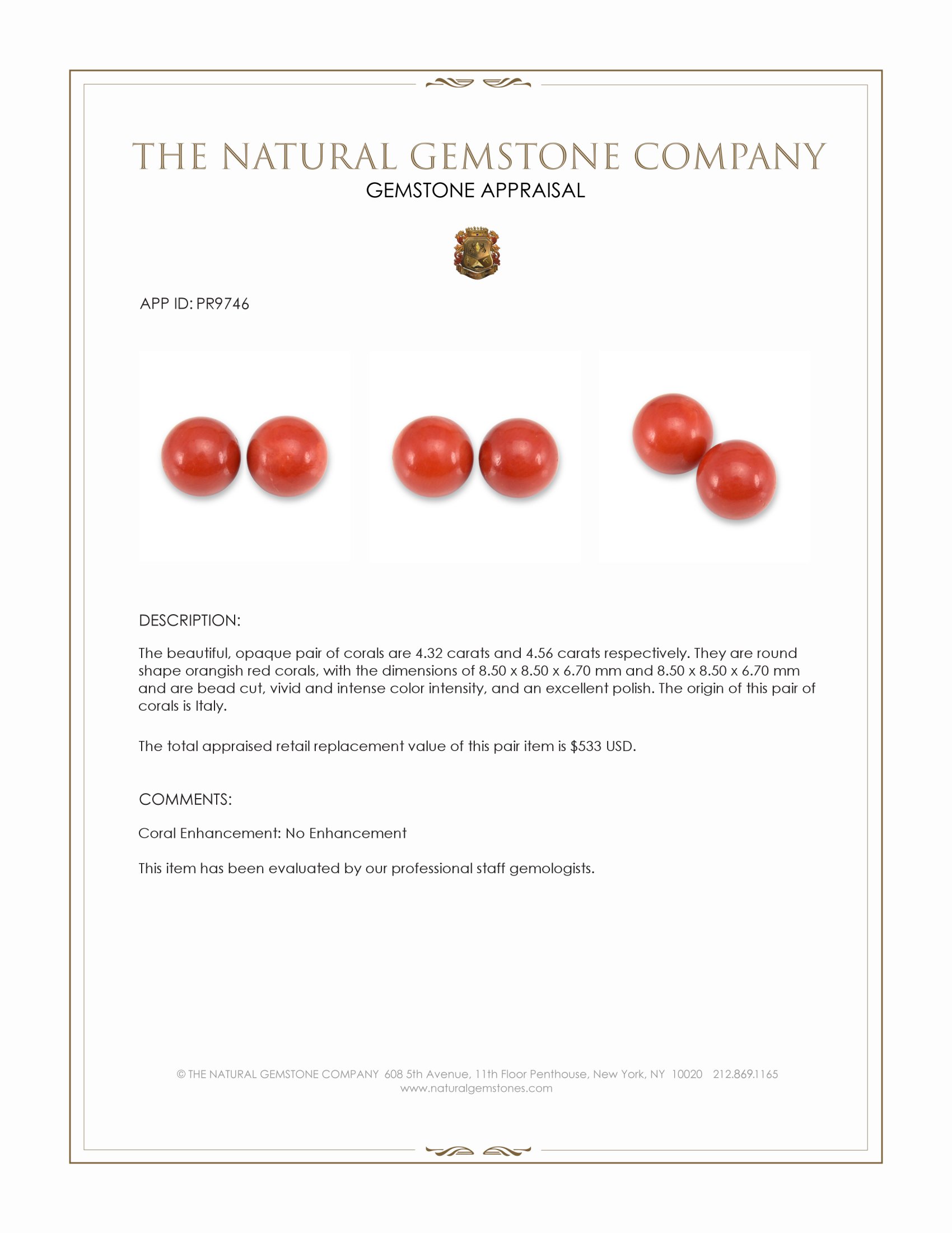 8.88 Ct.Tw. Coral Pair from Italy