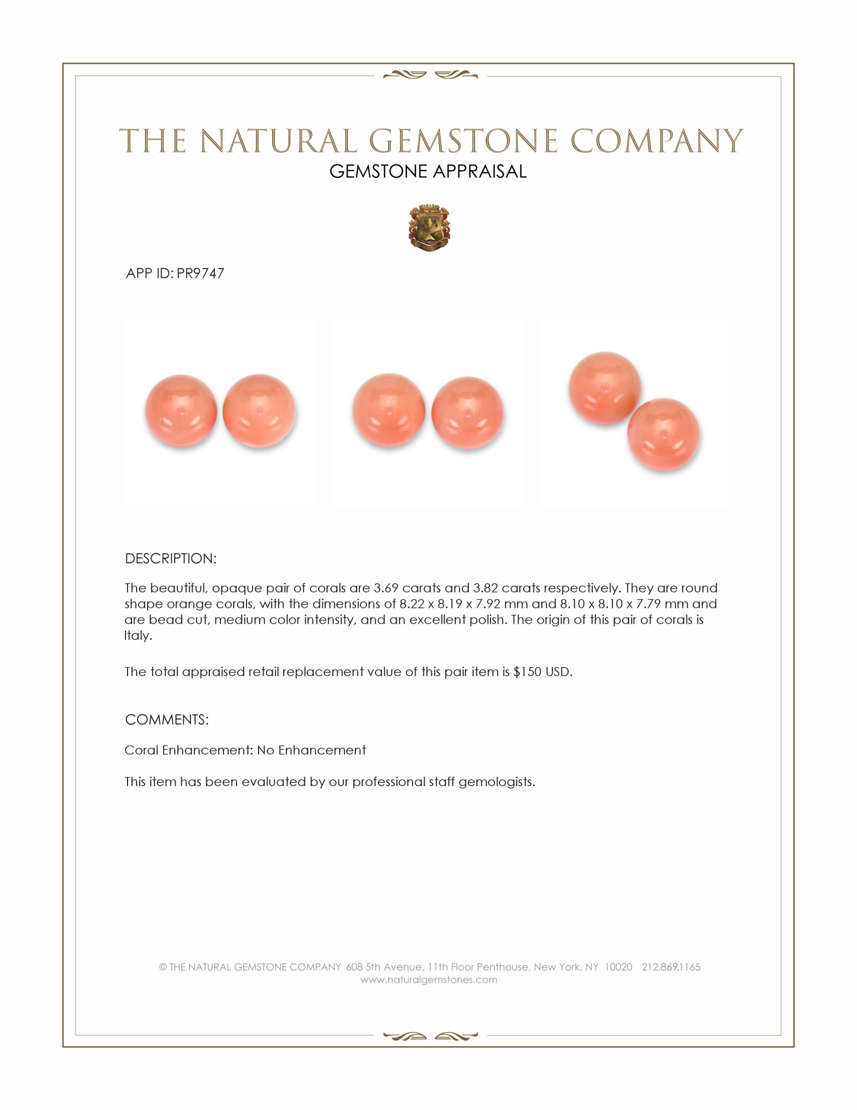 7.51 Ct.Tw. Coral Pair from Italy