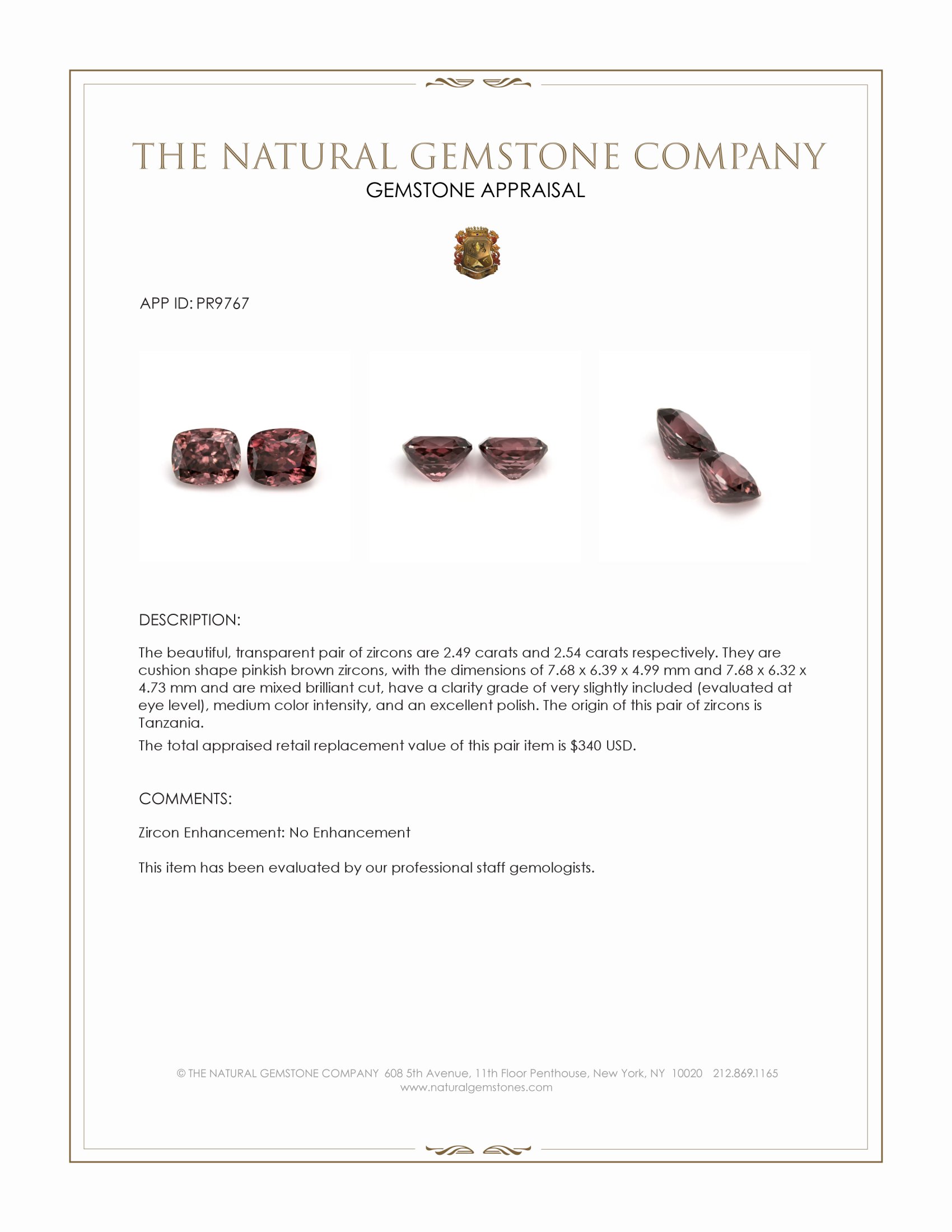 5.03 Ct.Tw. Pinkish Brown Zircon Pair from Tanzania