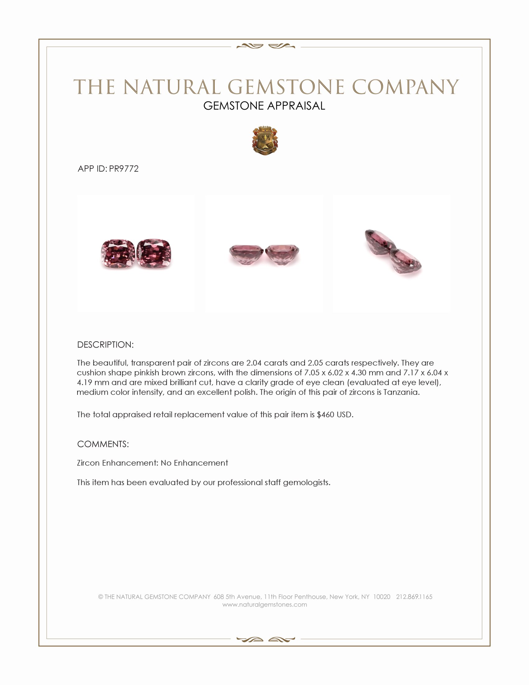 4.09 Ct.Tw. Pinkish Brown Zircon Pair from Tanzania