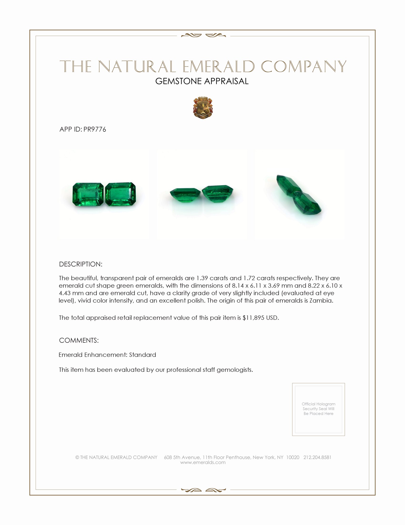 3.11 Ct.Tw. Emerald Pair from Zambia
