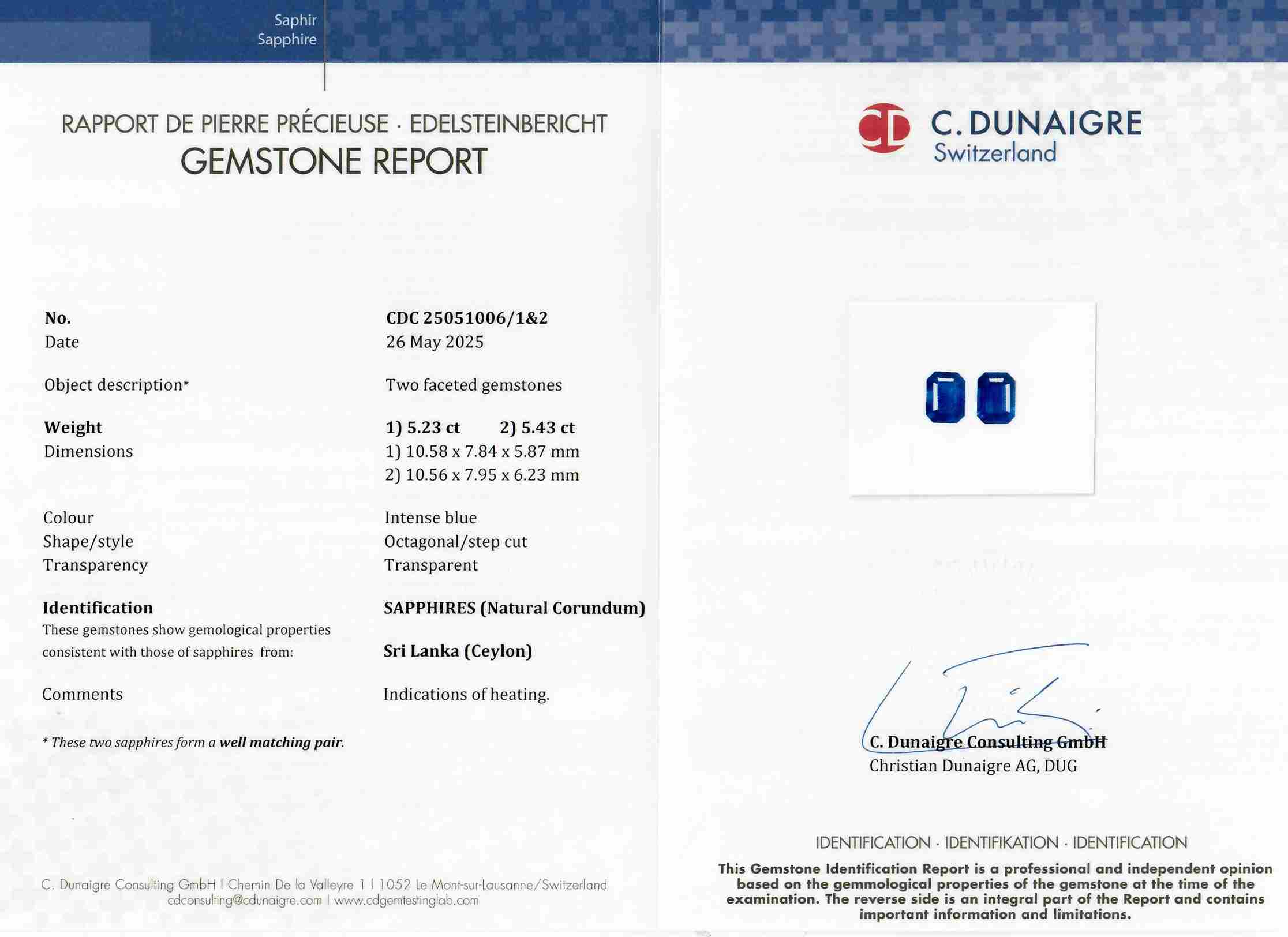 10.66 Ct.Tw. Blue Sapphire Pair from Ceylon (Sri Lanka)