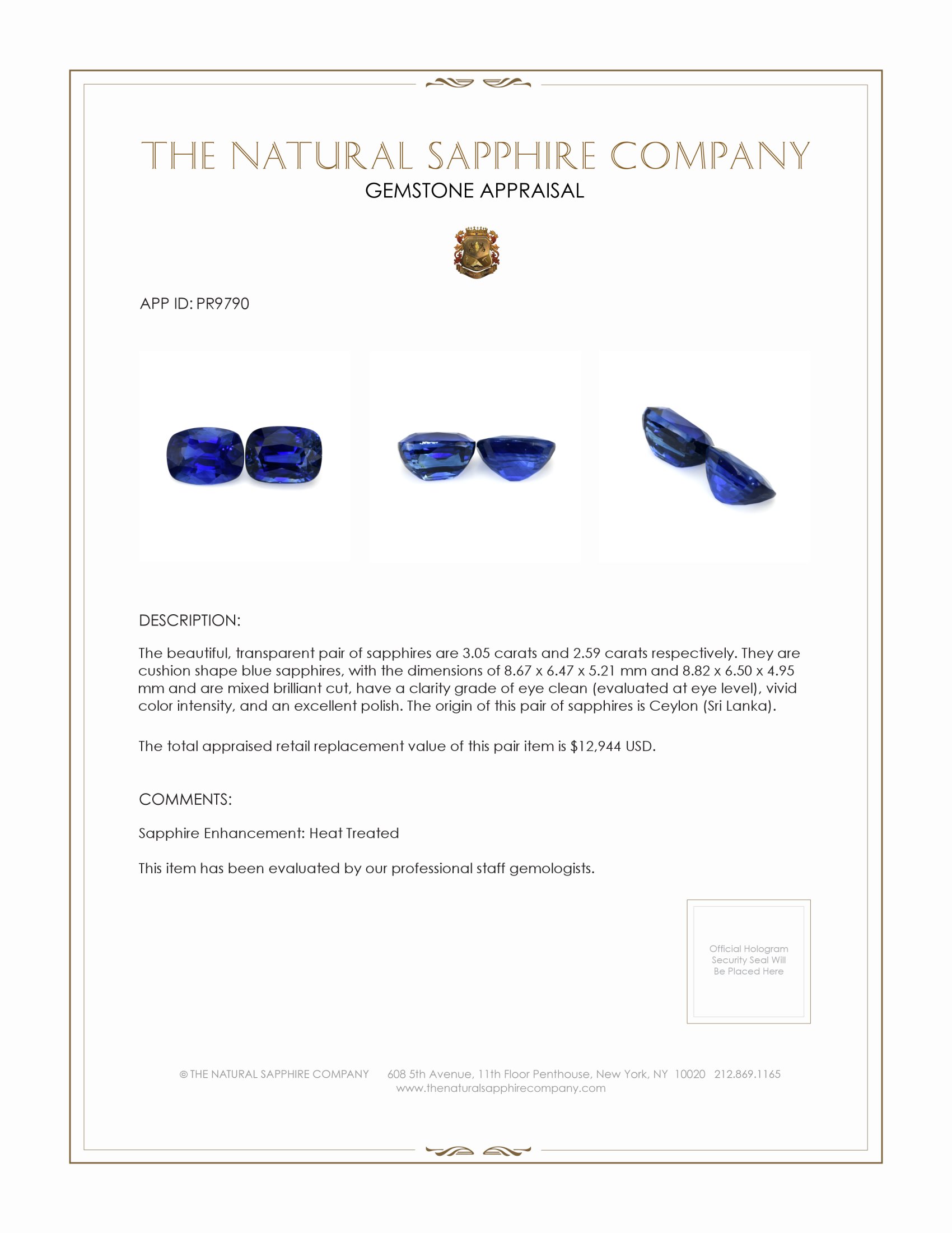 5.64 Ct.Tw. Blue Sapphire Pair from Ceylon (Sri Lanka)