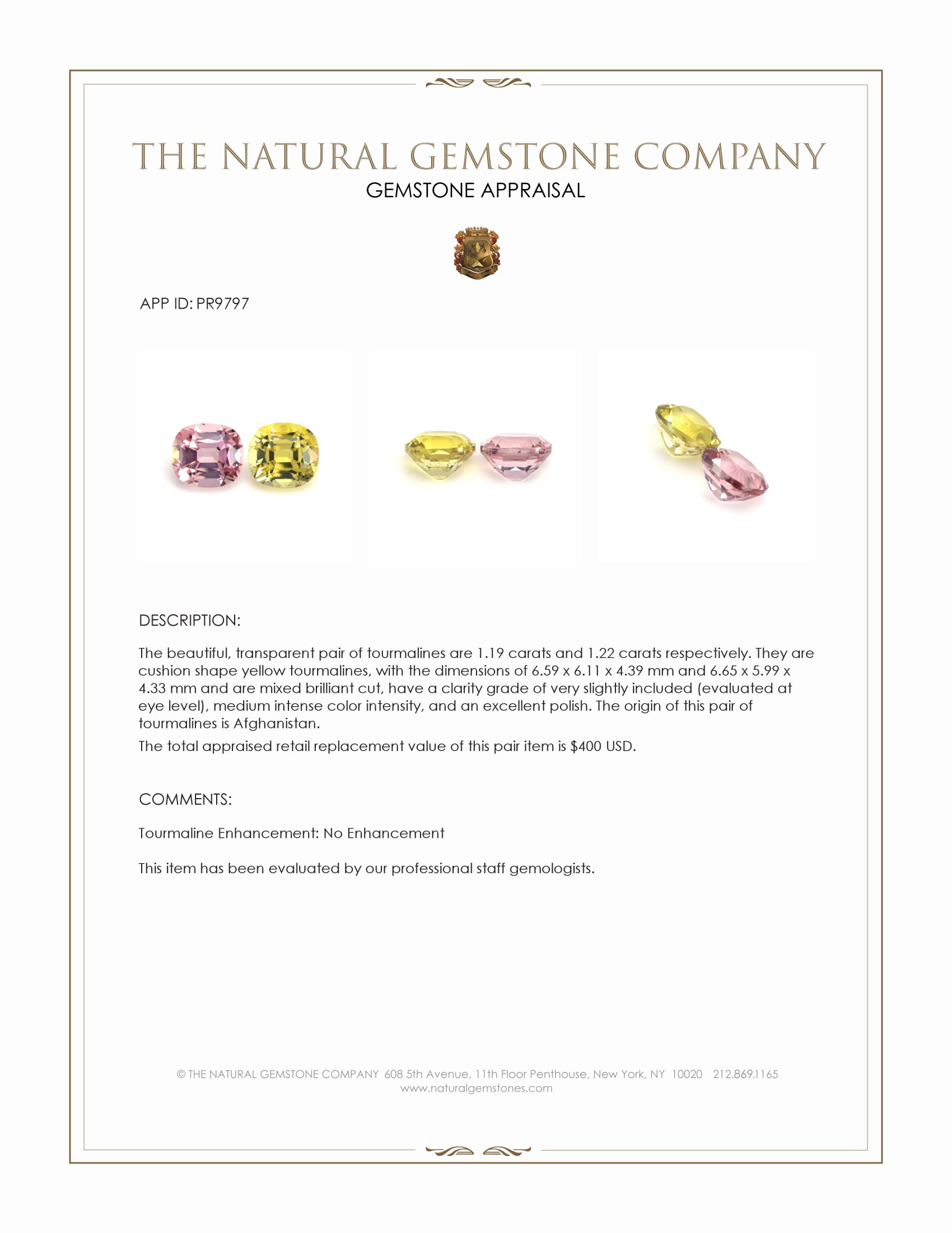 2.41 Ct.Tw. Yellow Tourmaline Pair from Afghanistan