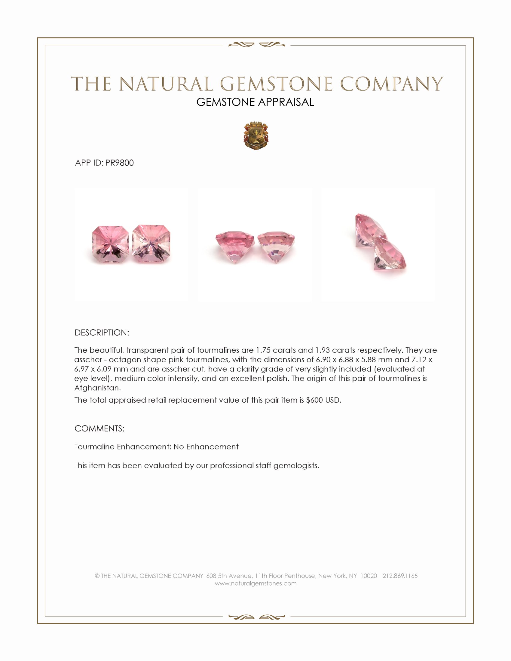 3.68 Ct.Tw. Pink Tourmaline Pair from Afghanistan