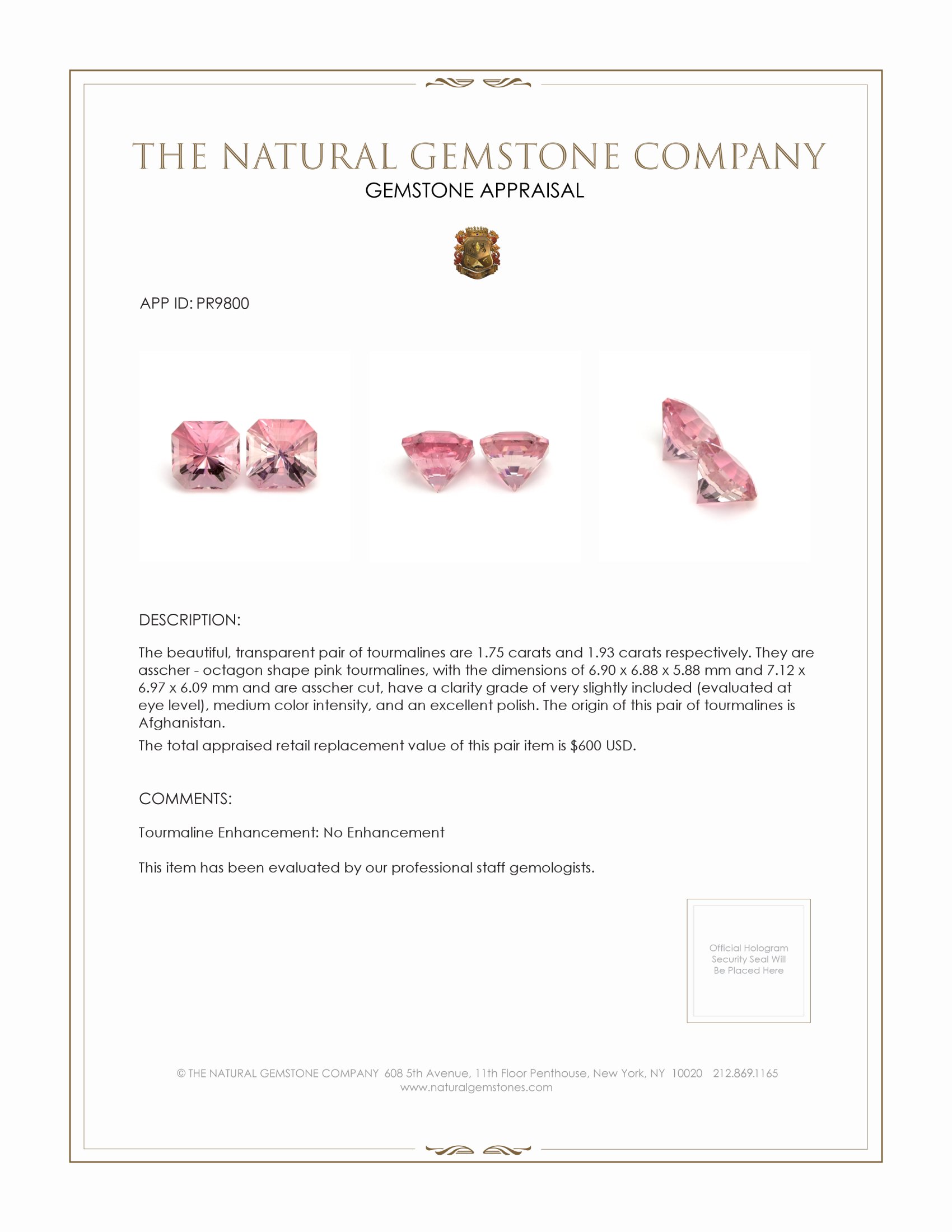 3.68 Ct.Tw. Tourmaline Pair from Afghanistan