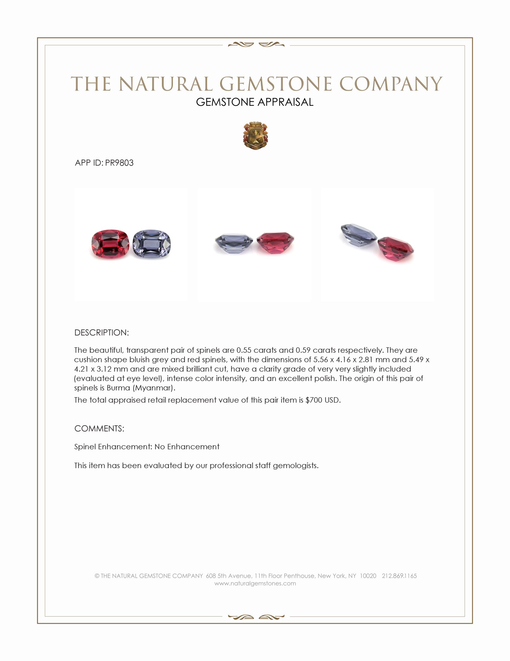 1.14 Ct.Tw. Spinel Pair from Burma (Myanmar)