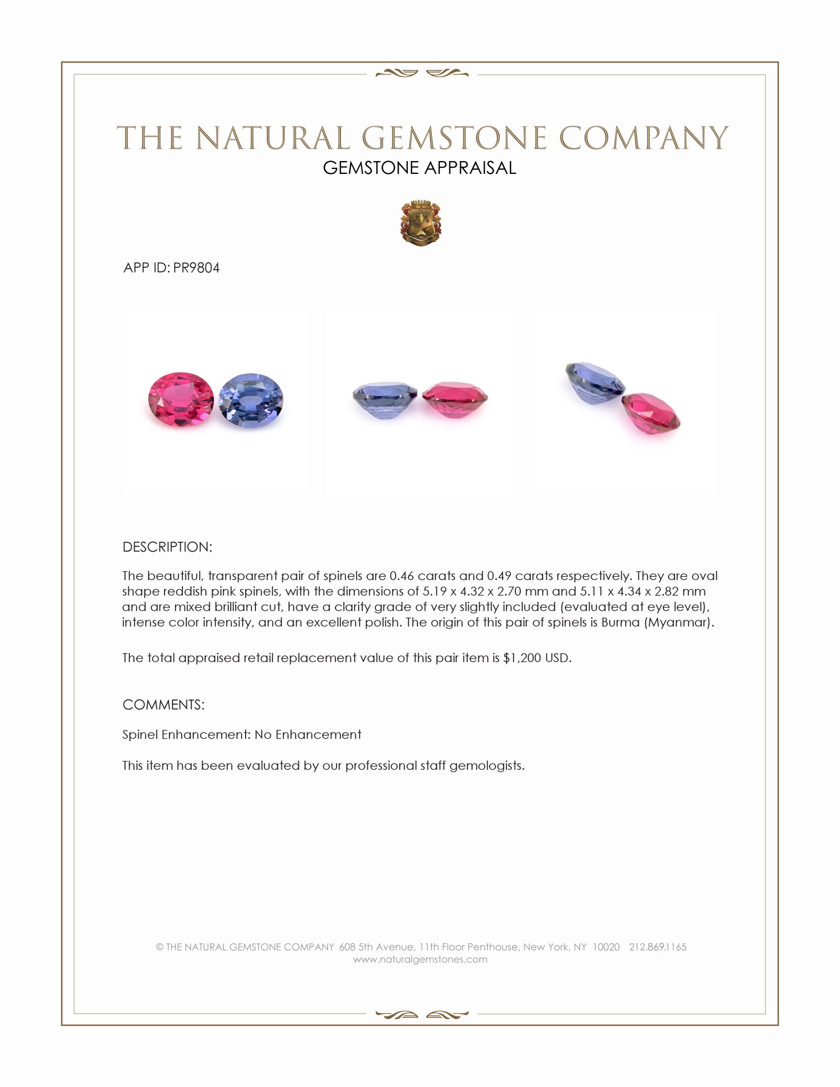 0.95 Ct.Tw. Reddish Pink Spinel Pair from Burma (Myanmar)