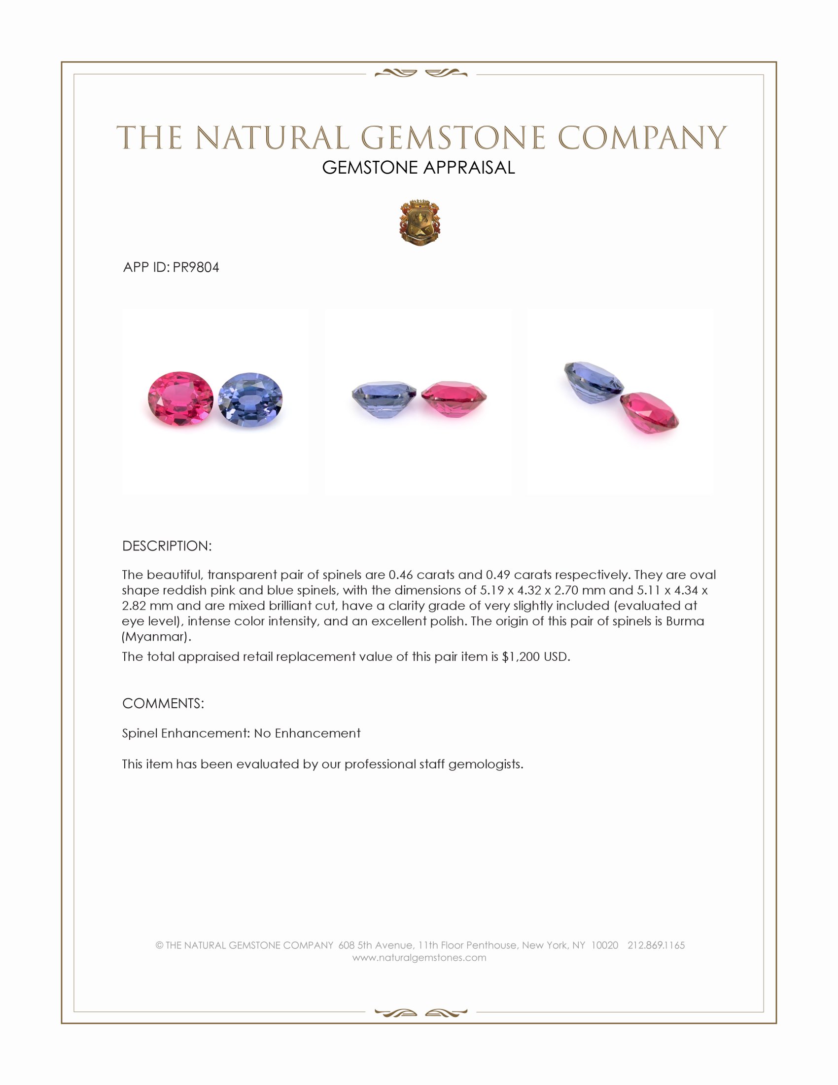 0.95 Ct.Tw. Spinel Pair from Burma (Myanmar)