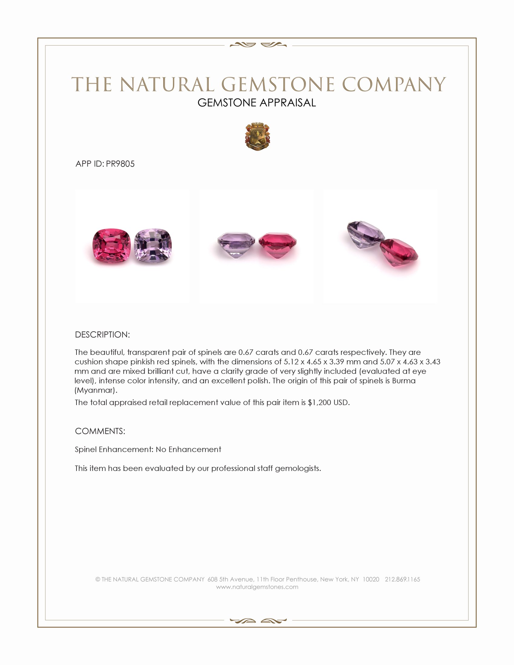 1.34 Ct.Tw. Spinel Pair from Burma (Myanmar)