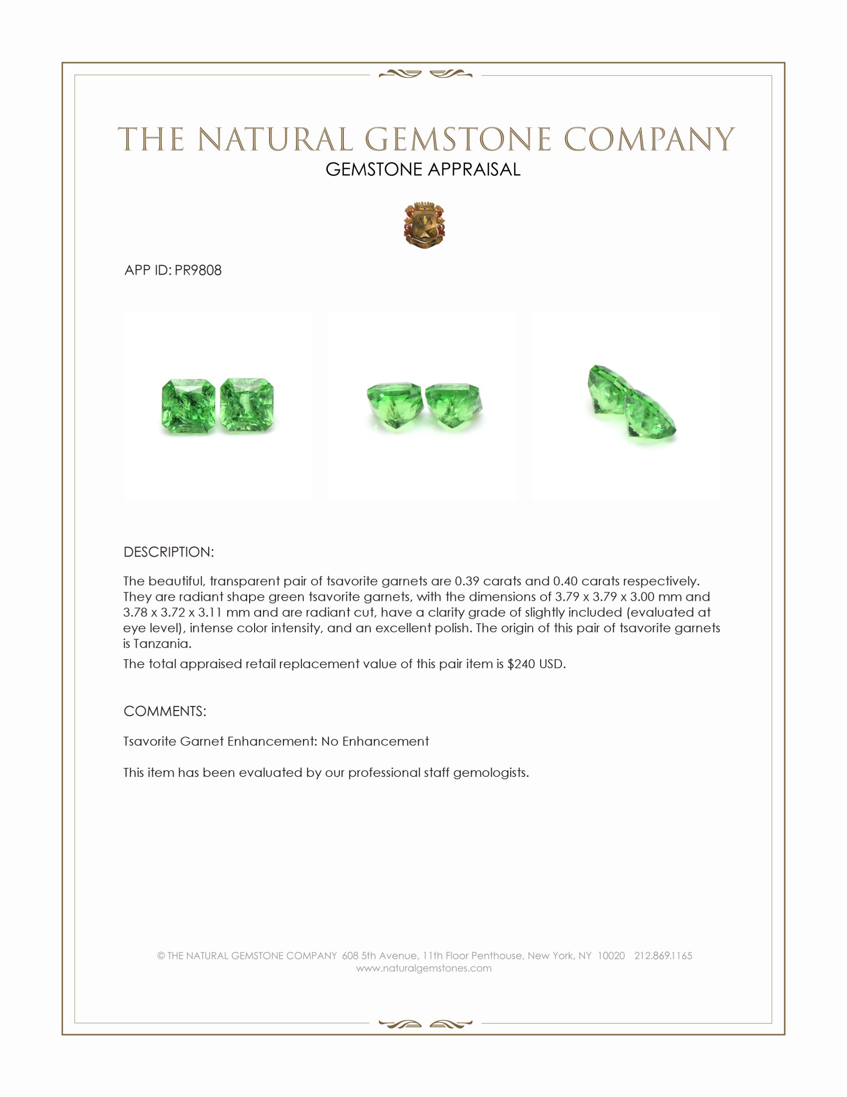 0.79 Ct.Tw. Tsavorite Garnet Pair from Tanzania
