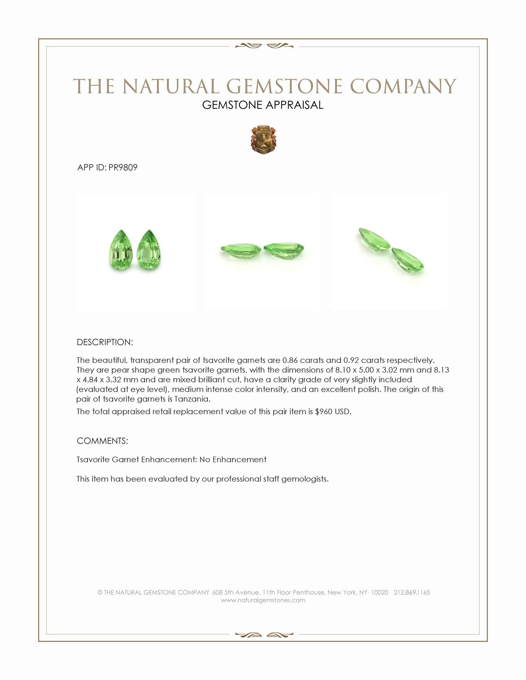 1.78 Ct.Tw. Tsavorite Garnet Pair from Tanzania