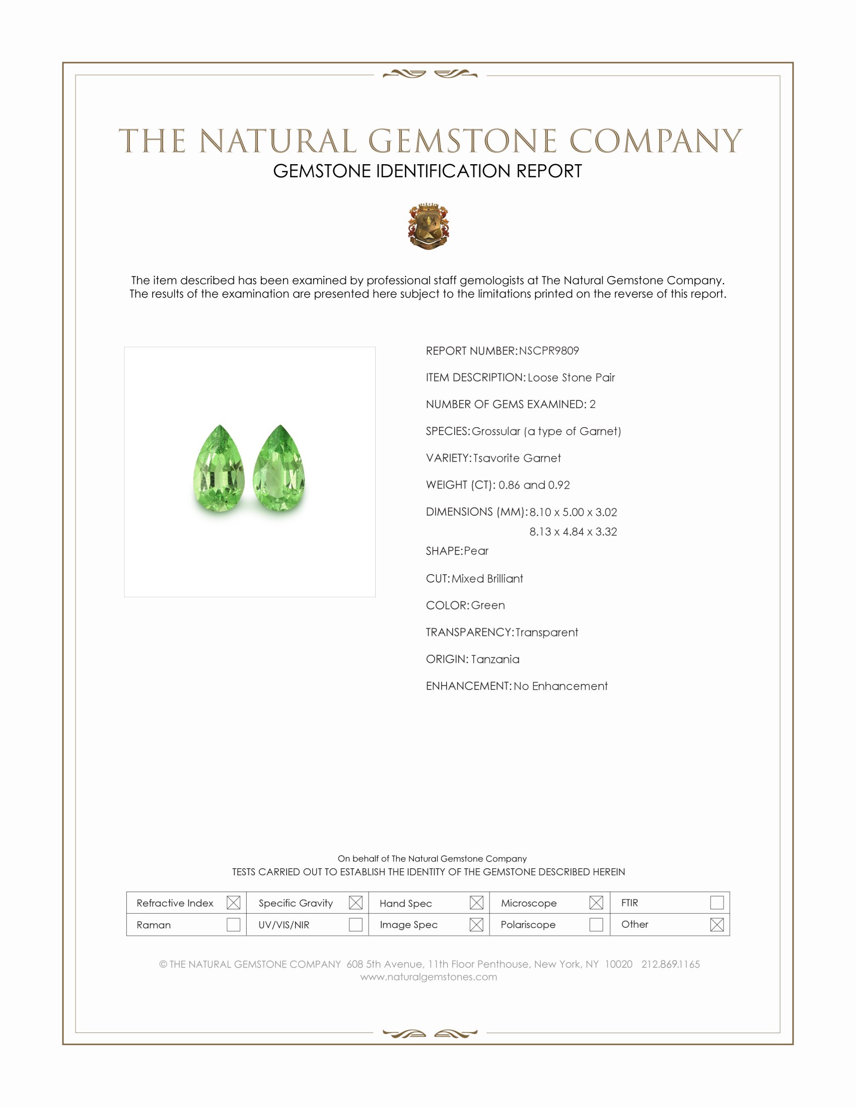 1.78 Ct.Tw. Tsavorite Garnet Pair from Tanzania