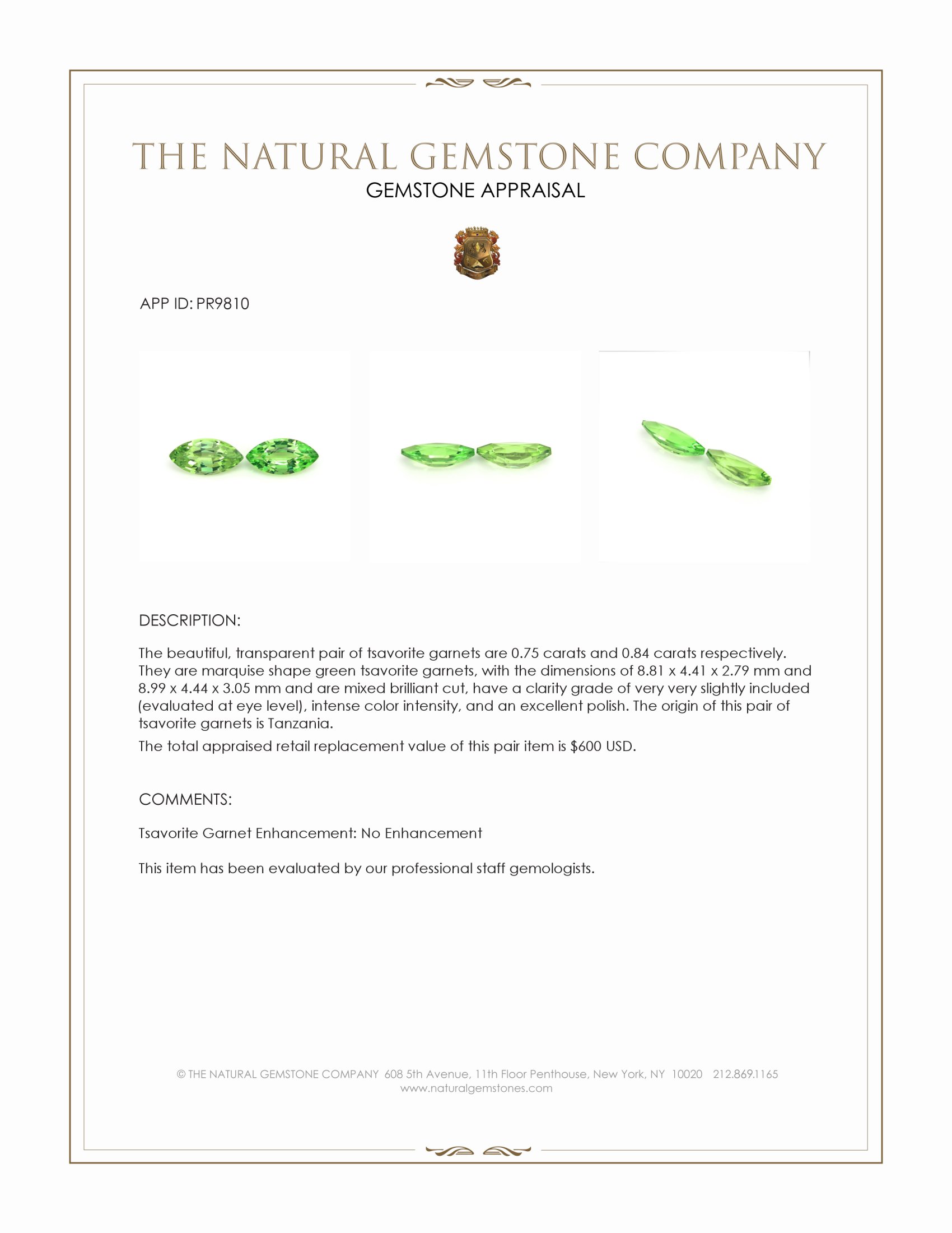 1.59 Ct.Tw. Tsavorite Garnet Pair from Tanzania