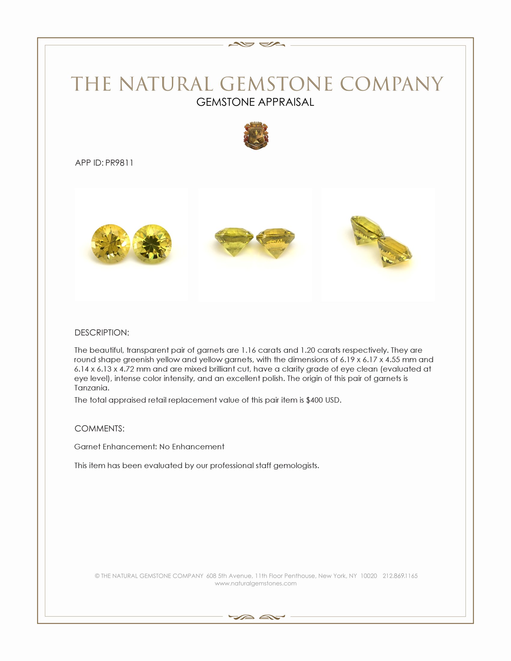 2.36 Ct.Tw. Greenish Yellow Garnet Pair from Tanzania