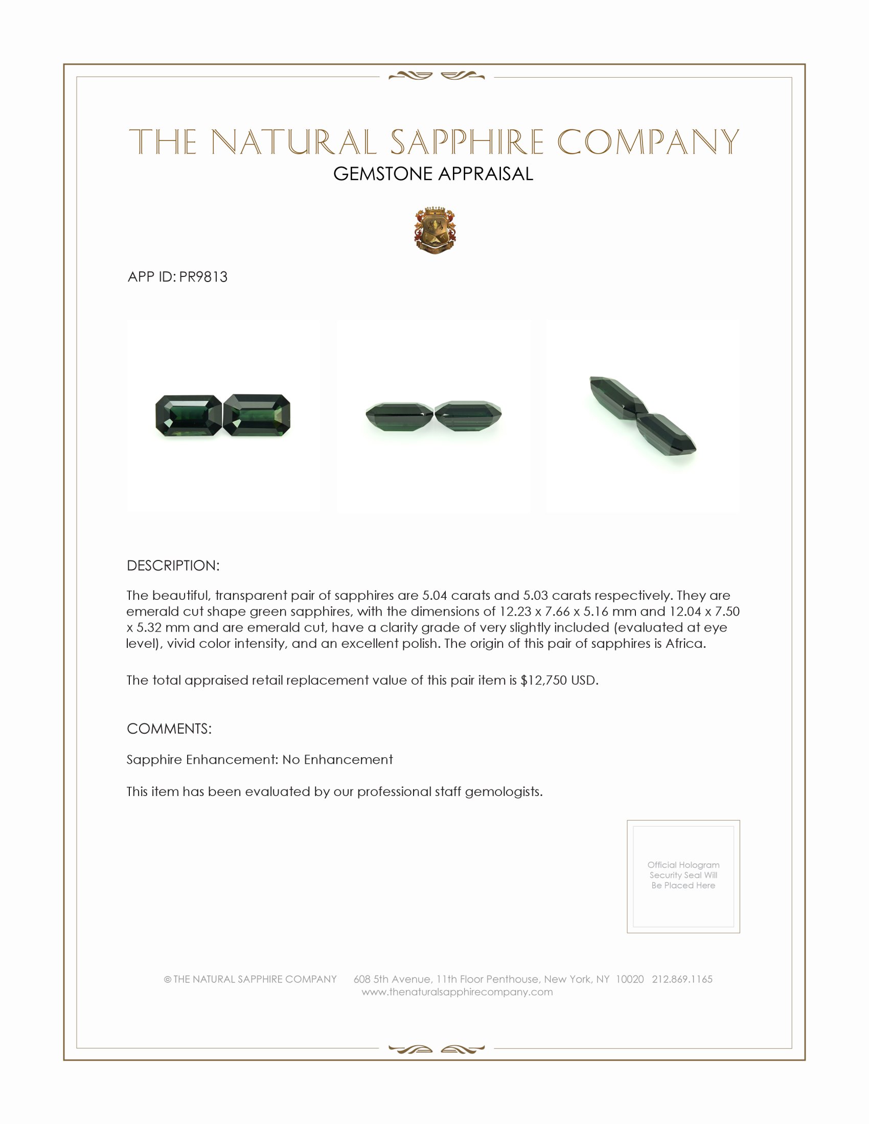 10.07 Ct.Tw. Green Sapphire Pair from Africa