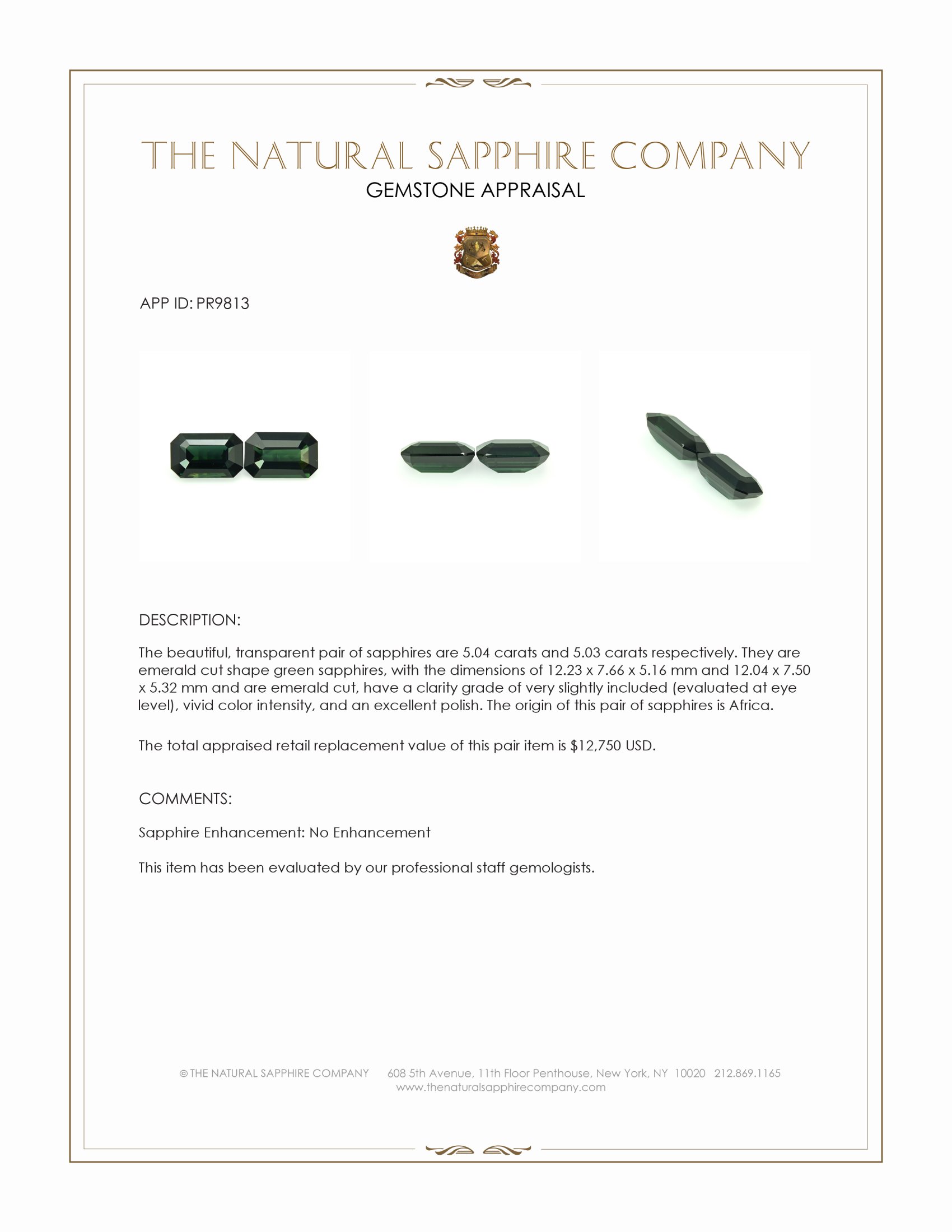 10.07 Ct.Tw. Green Sapphire Pair from Africa