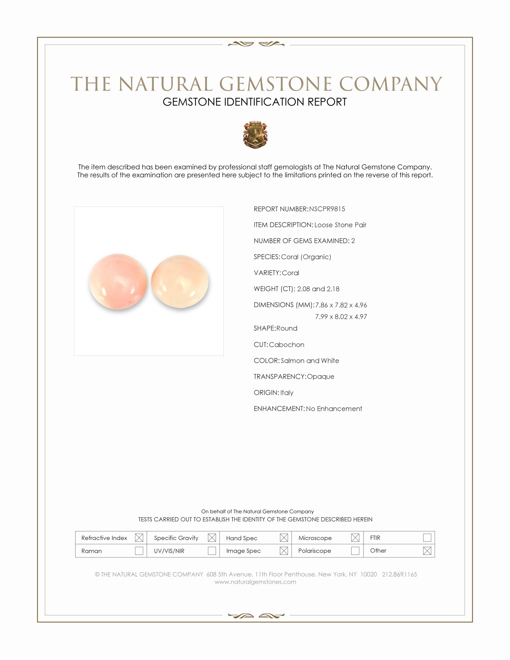 4.26 Ct.Tw. Salmon and White Cabochon Coral Pair from Italy