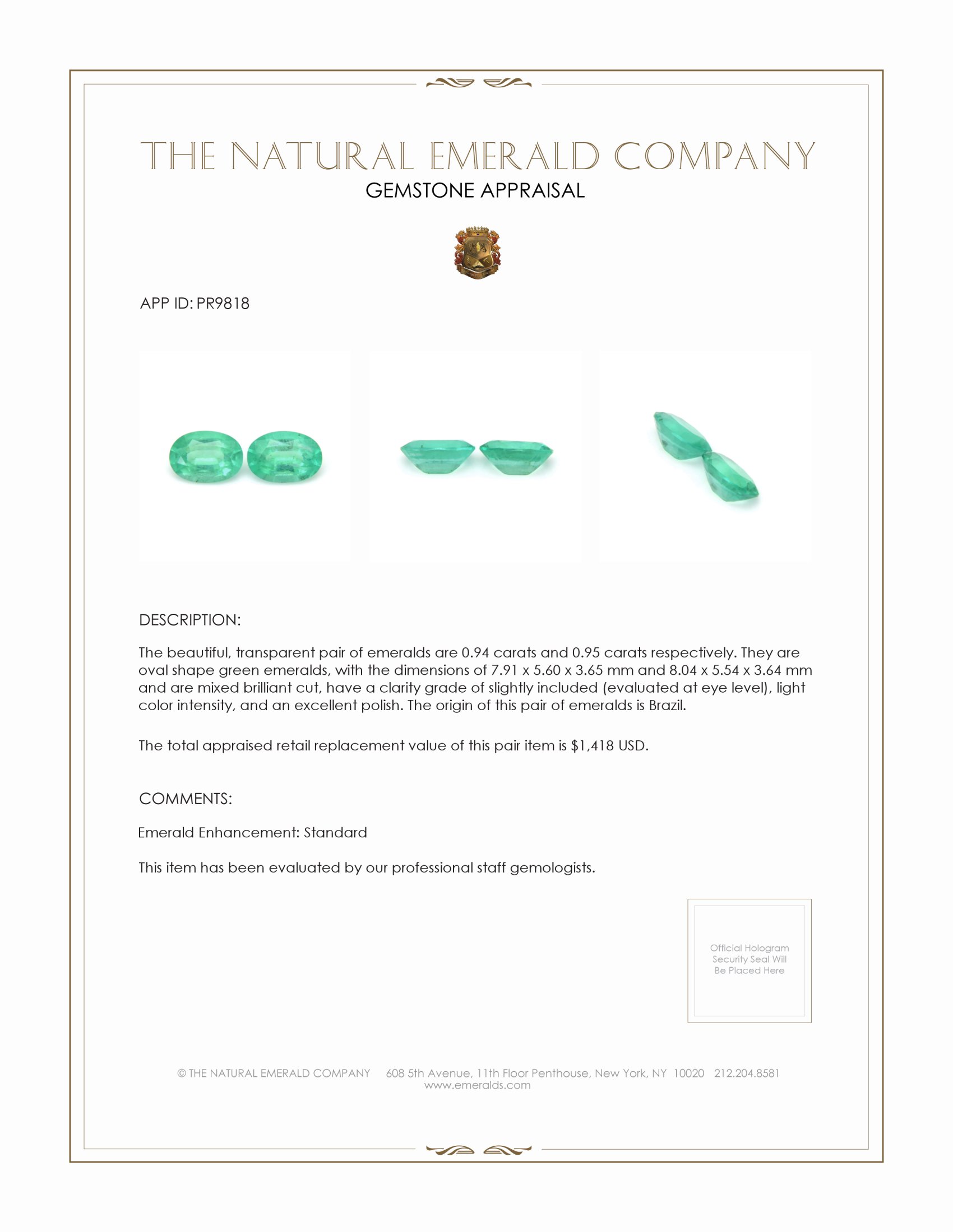 1.89 Ct.Tw. Emerald Pair from Brazil