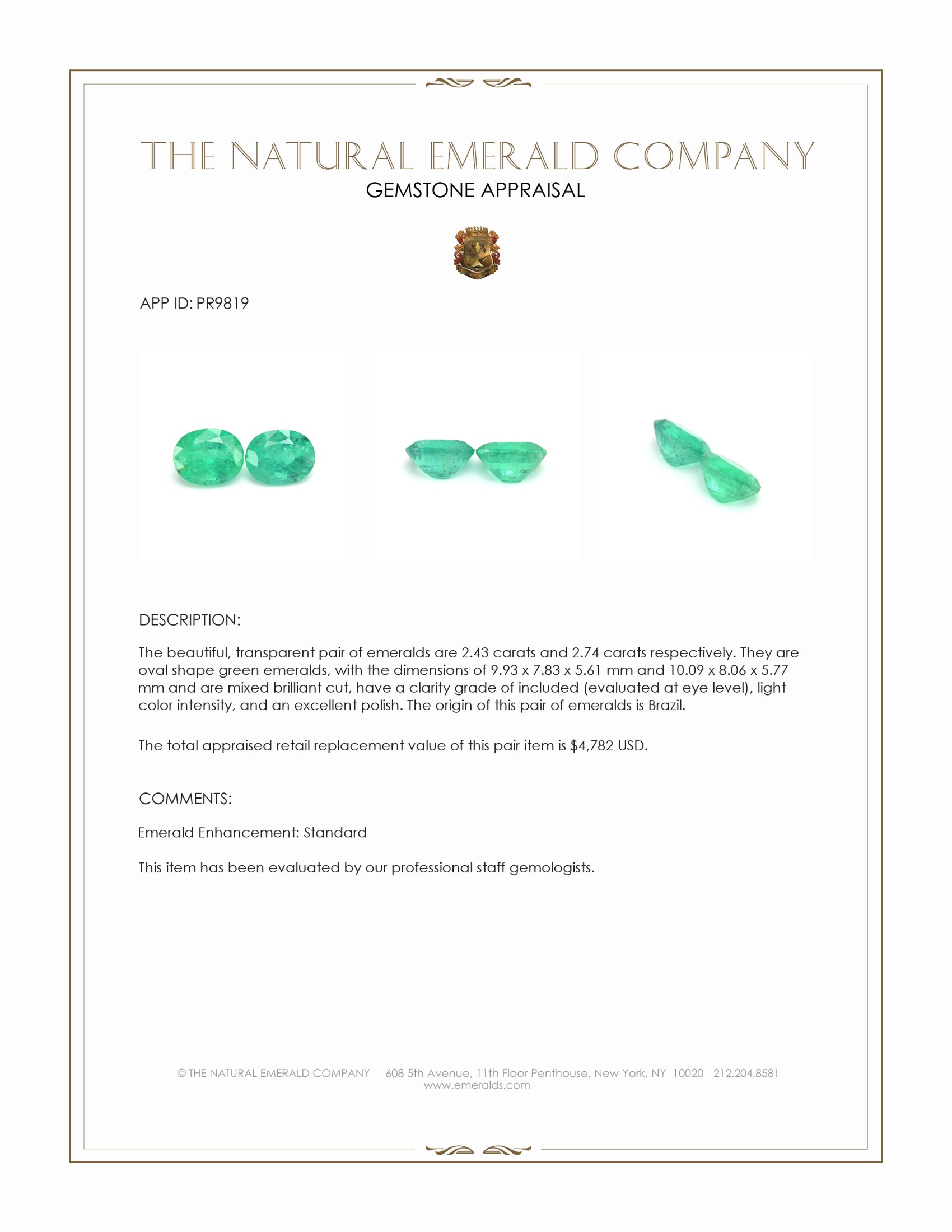 5.17 Ct.Tw. Emerald Pair from Brazil