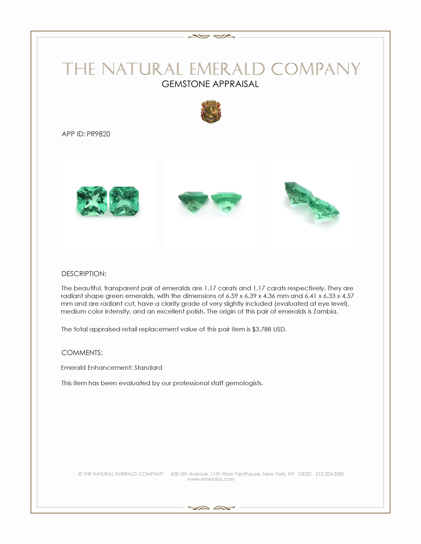 2.34 Ct.Tw. Emerald Pair from Zambia