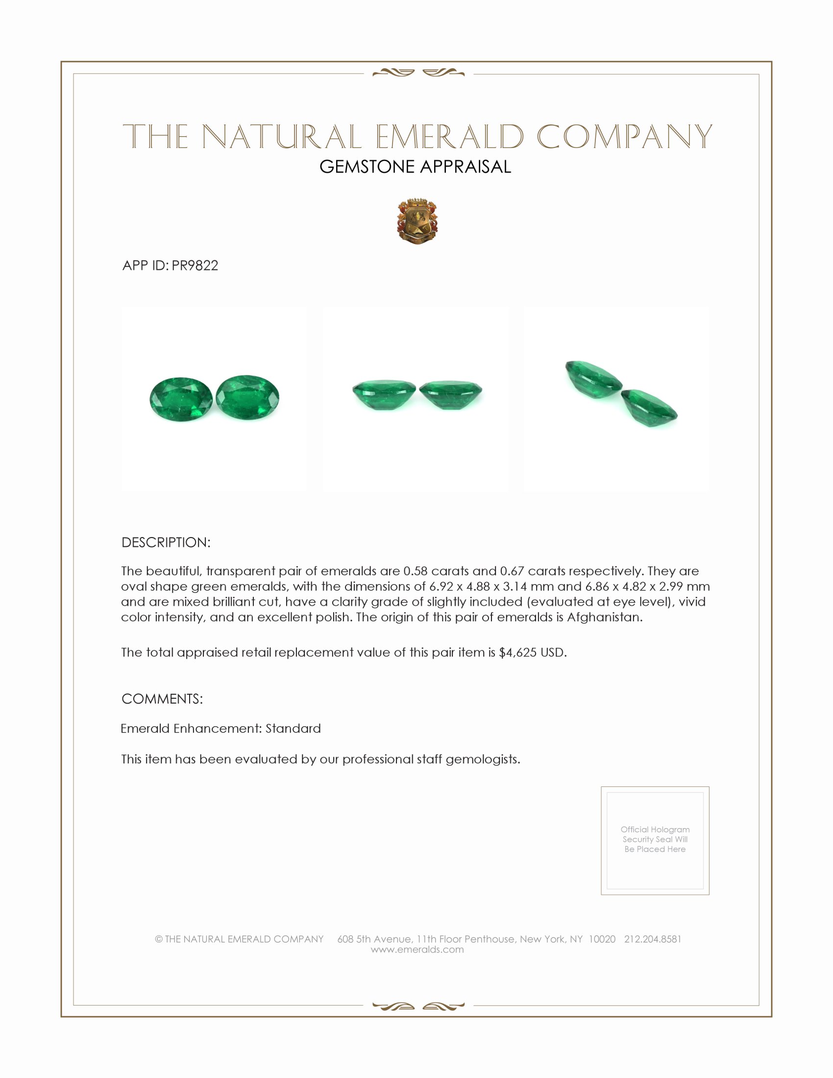 1.25 Ct.Tw. Emerald Pair from Afghanistan