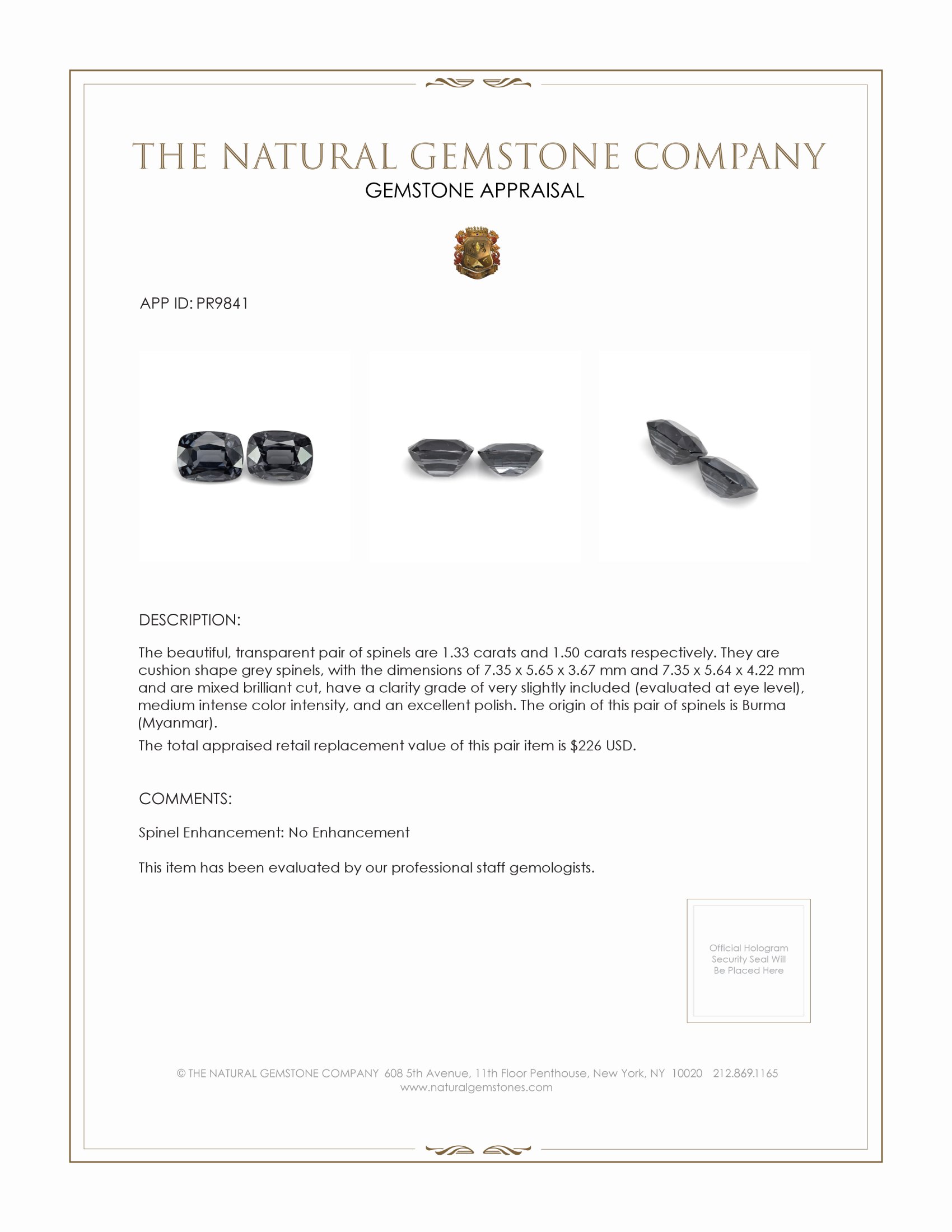 2.83 Ct.Tw. Spinel Pair from Burma (Myanmar)