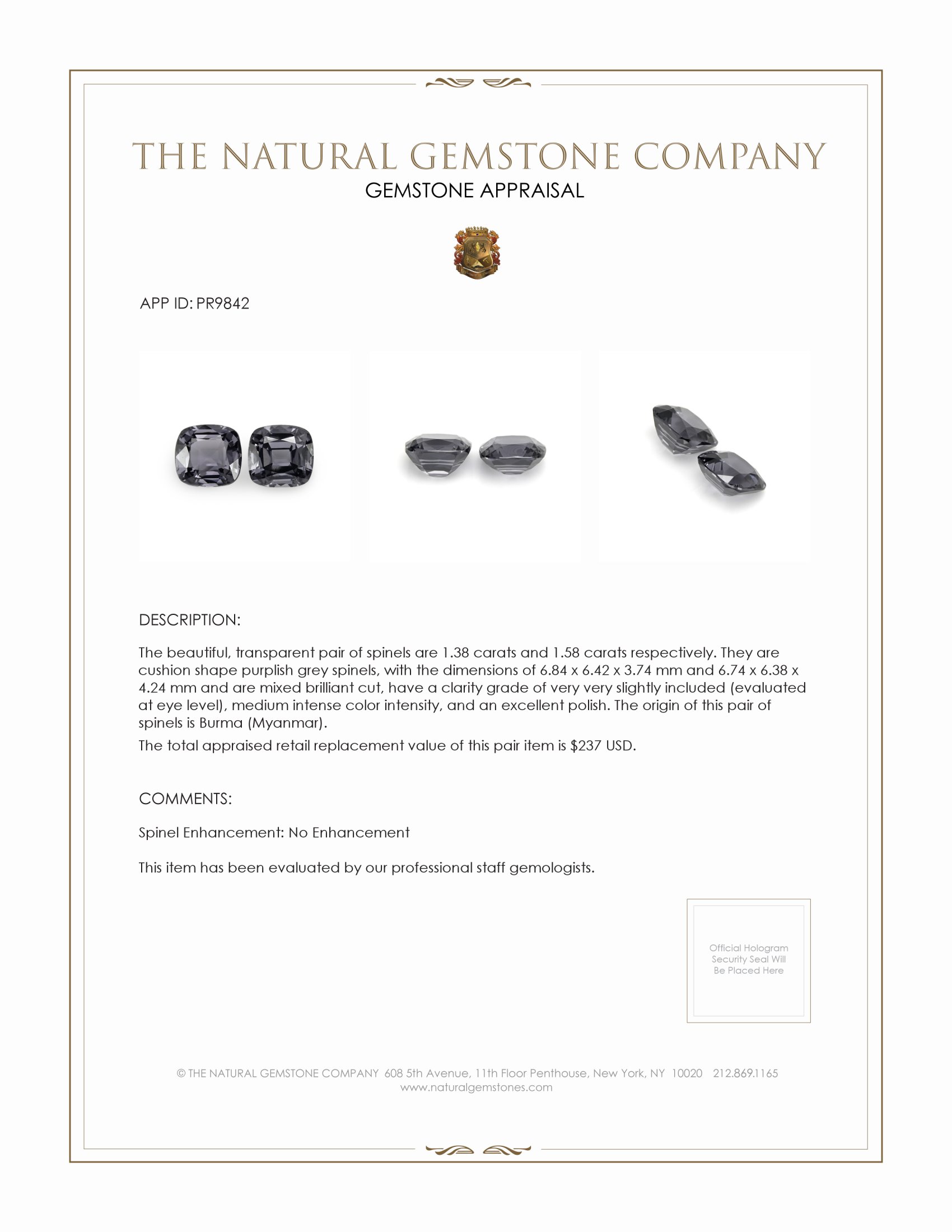 2.96 Ct.Tw. Spinel Pair from Burma (Myanmar)