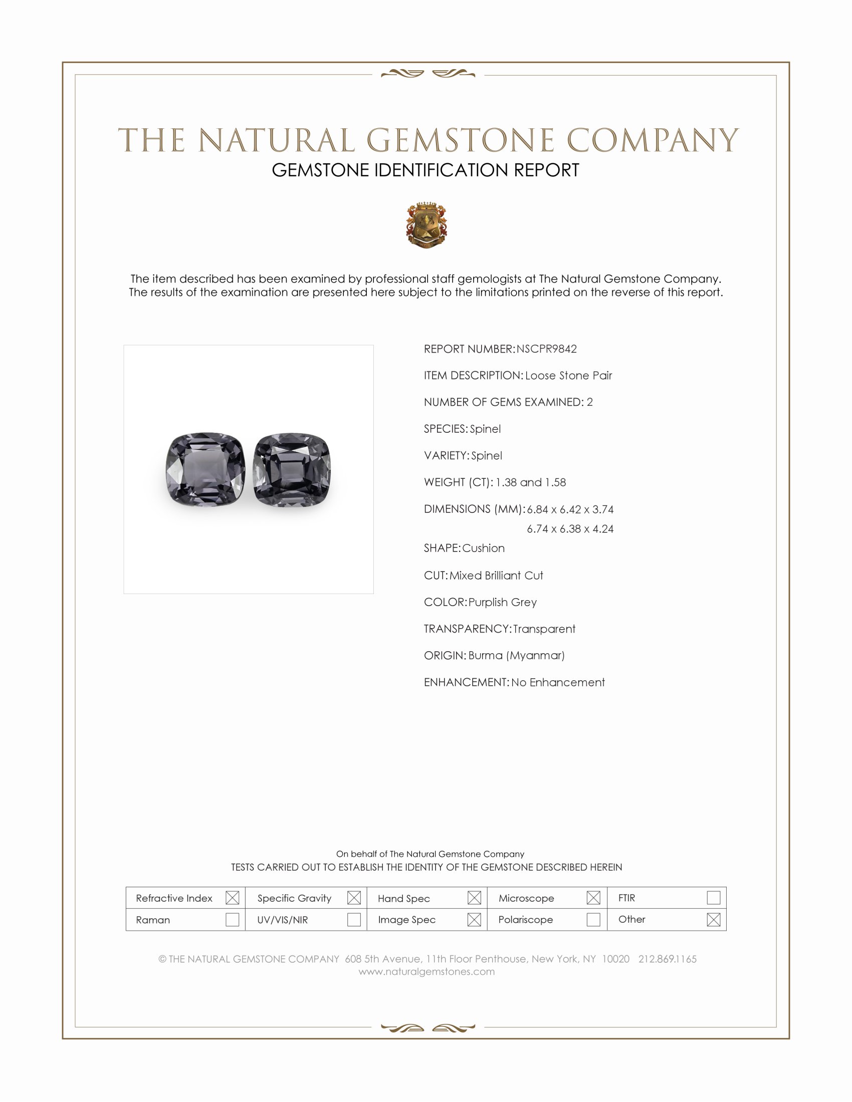 2.96 Ct.Tw. Purplish Grey Spinel Pair from Burma (Myanmar)