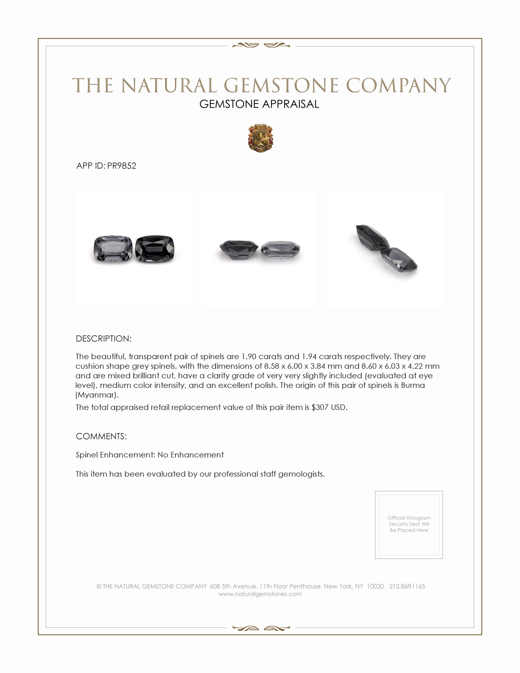 3.84 Ct.Tw. Spinel Pair from Burma (Myanmar)